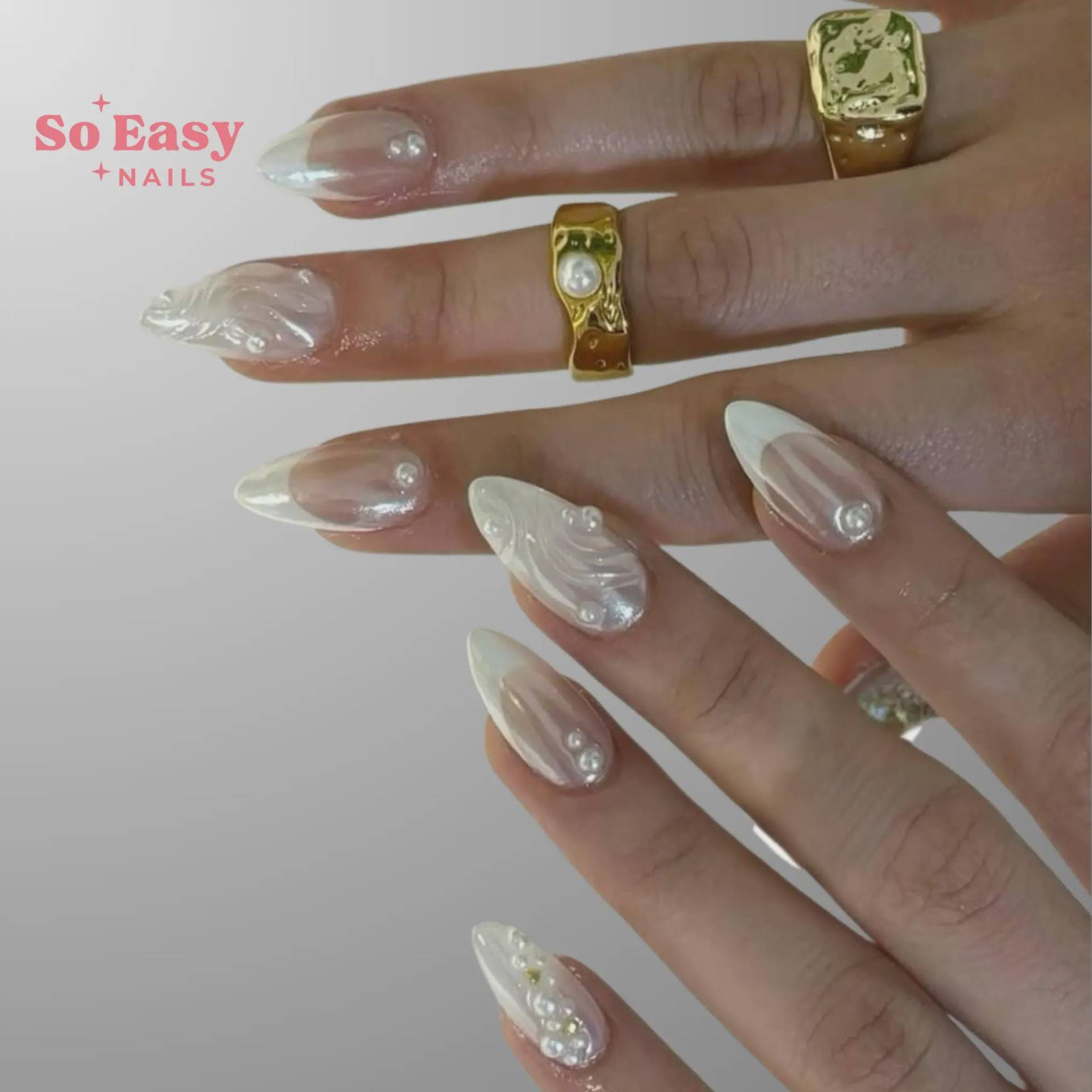 Pearl White French Nails | Elegant Pearl Bridal Press On Nails, Handpainted Luxury Wedding 3D Floral White Nail Design von Etsy - SoEasyNails
