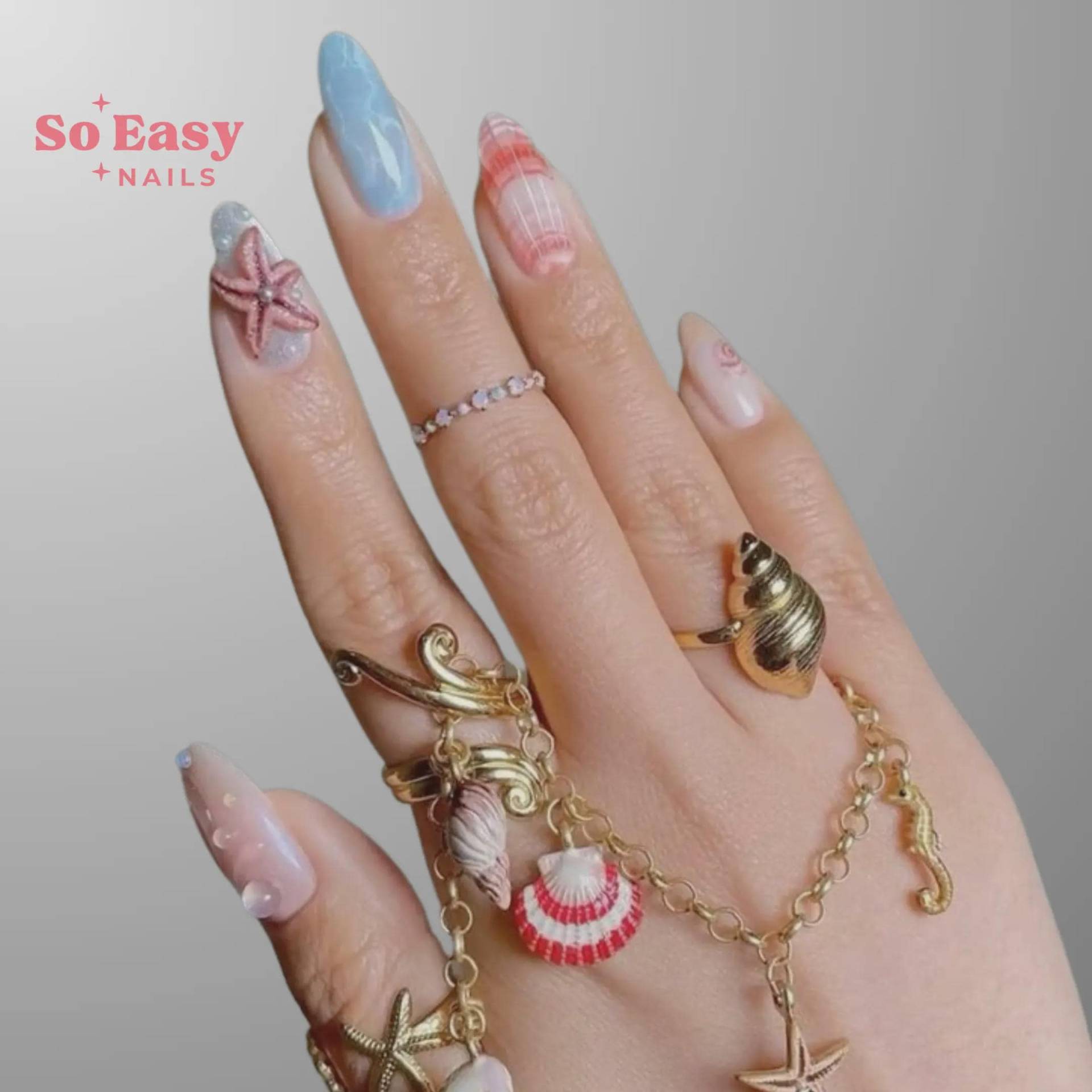 Reusable Coastal Handmade Press On Nails | Premium On Gel Fake Cute Fun Colorful Nail Artist von Etsy - SoEasyNails