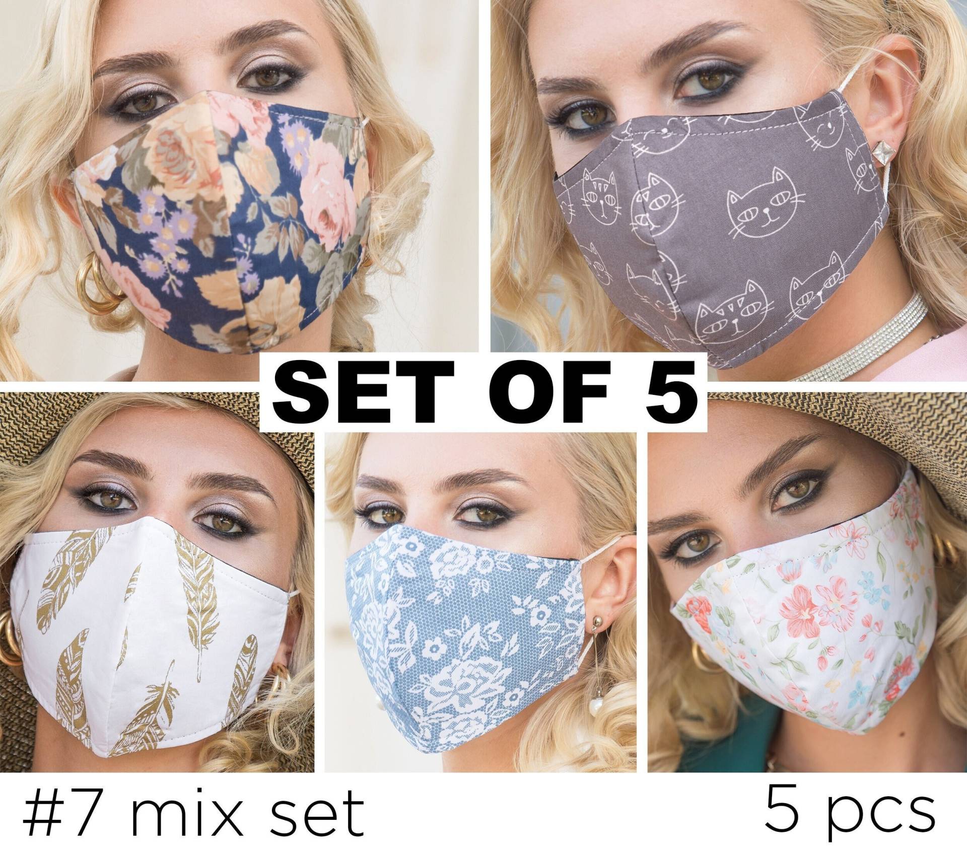 5 Florale Gesichtsmaske Mit Filtertasche, Rosa Waschbare Für Frauen Atmungsaktiv, Usa Baumwolle 5Er Set, Wiederverwendbar 4 Layer von Etsy - SoftFeelingsArt