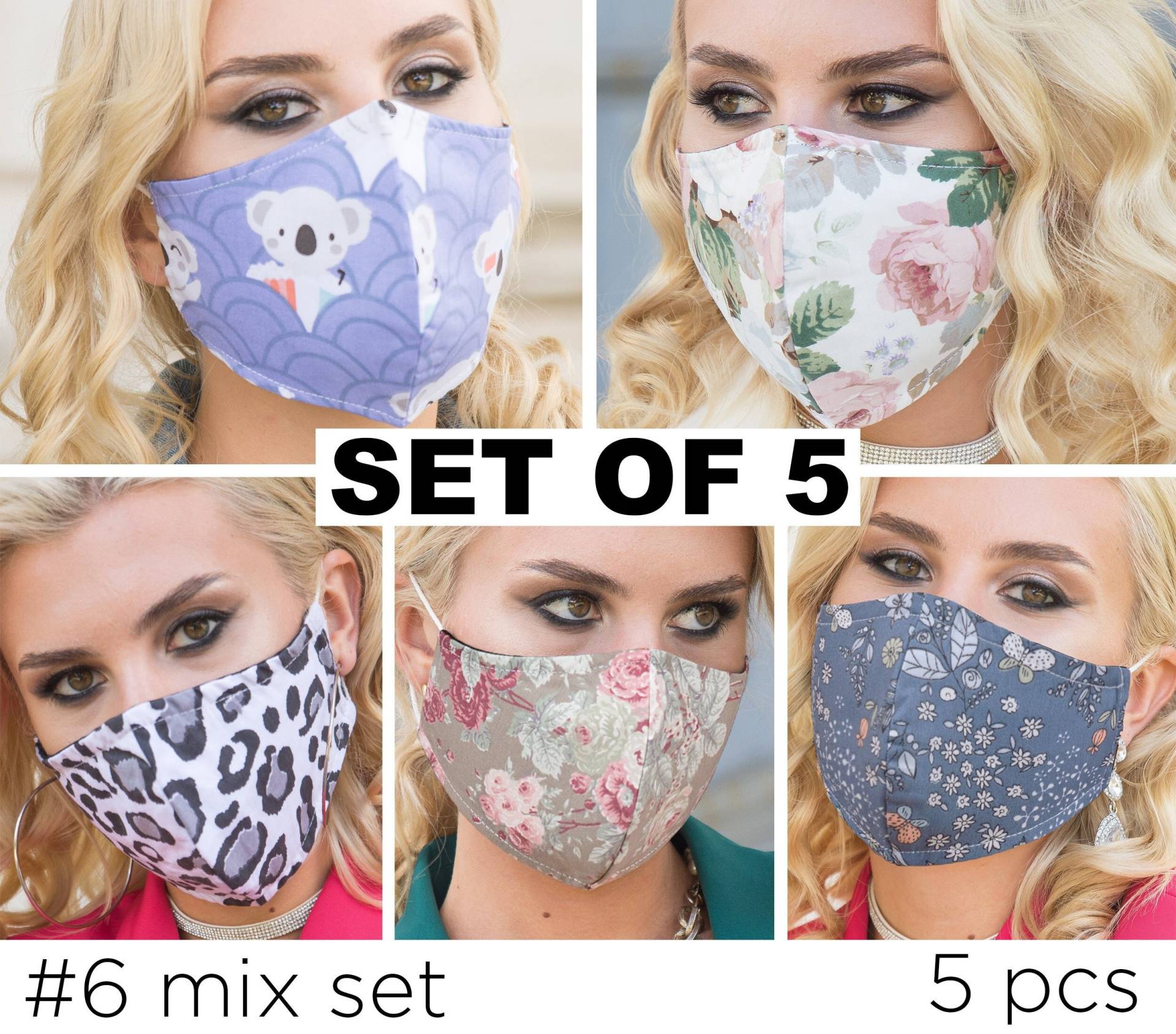 5 Florale Gesichtsmaske Waschbar, Rosa Für Frauen Atmungsaktiv, Usa Baumwolle Bündel Set, Maske Mit Filtertasche, Wiederverwendbar 4 Layer von Etsy - SoftFeelingsArt