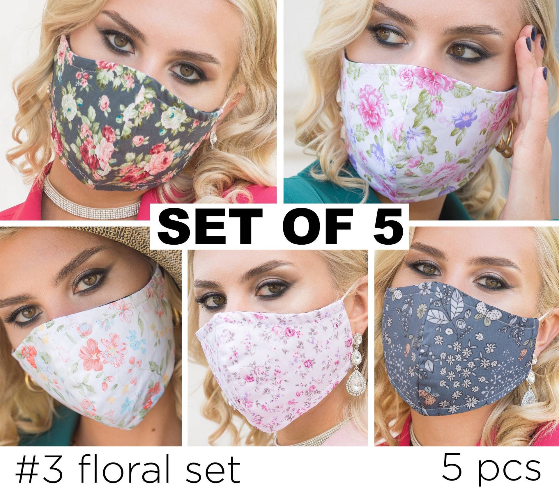 5 Florale Gesichtsmasken Set Usa, Baumwolle Gesichtsmaske Für Frauen Atmungsaktiv, Rosa Waschbare Maske Bedeckend Mit Filtertasche, Wiederverwendbar von Etsy - SoftFeelingsArt