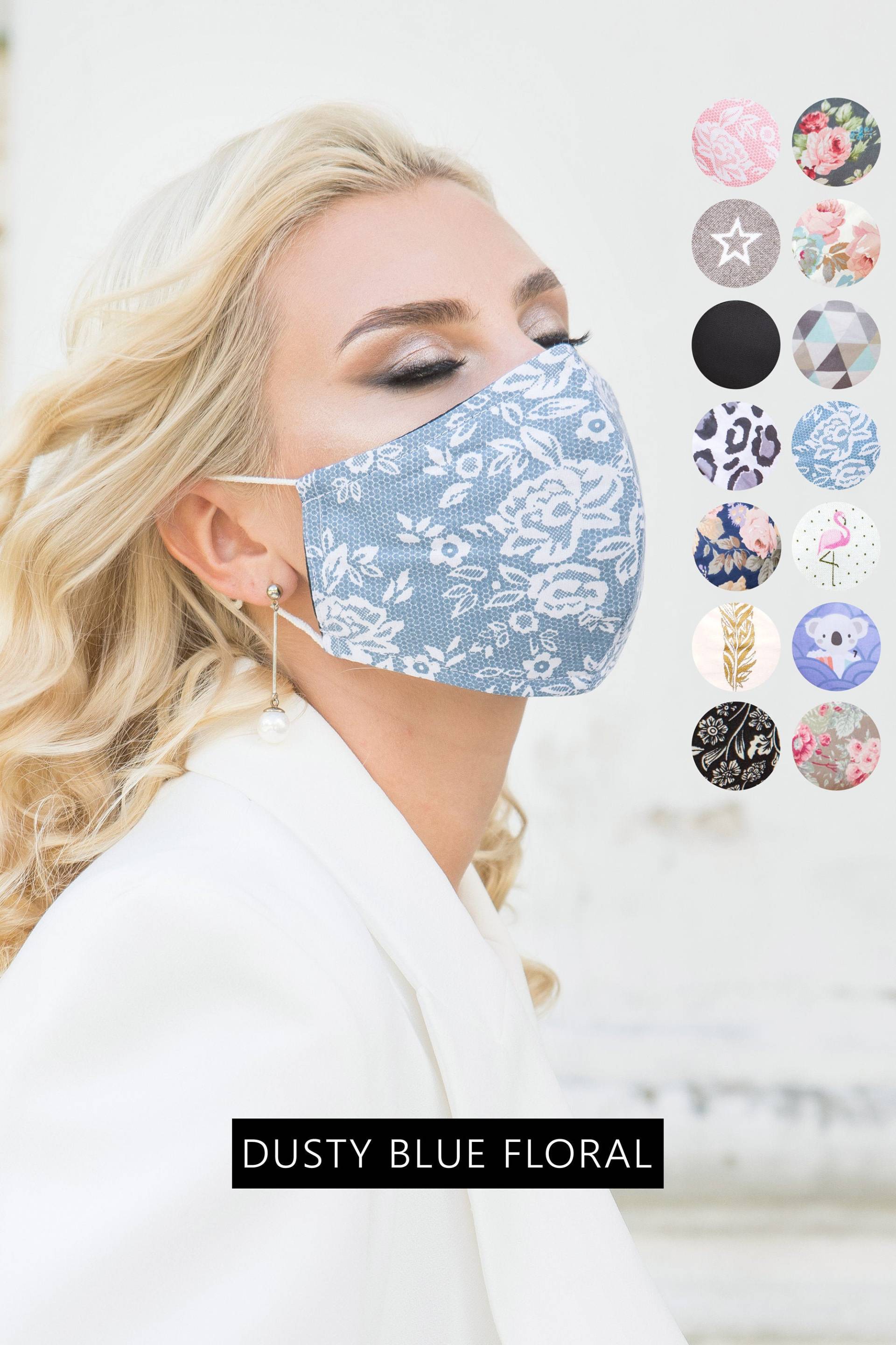 Hochzeit Gesichtsmaske Floral Blau Waschbare Gesichtsbedeckung Mit Filtertasche, Damen Atmungsaktive Frauen Maske Für Brillenträger von Etsy - SoftFeelingsArt