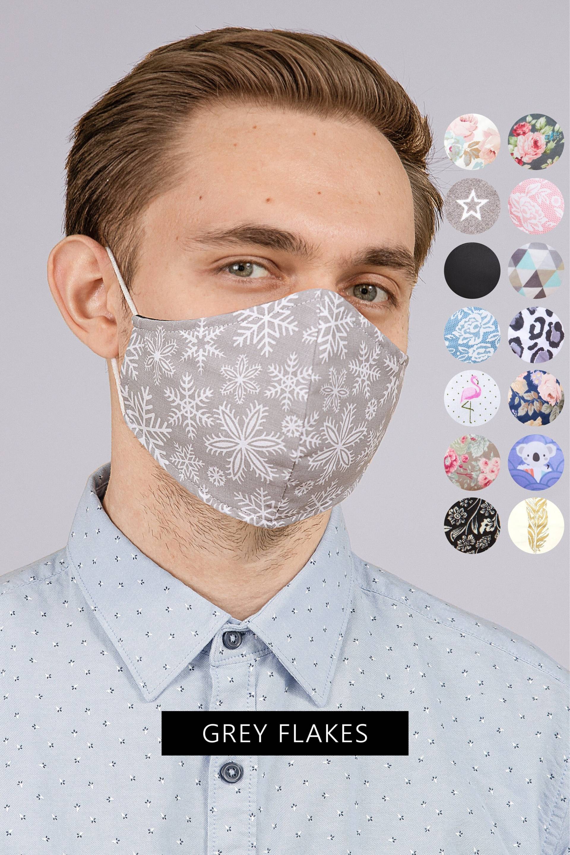 Schneeflocke Gesichtsmaske Weihnachten Masken Für Männer Weihnachtsmaske Grau, Schnee Xmas, Weihnachts Gesichtsmaske Mit Filtertasche Waschbar von Etsy - SoftFeelingsArt