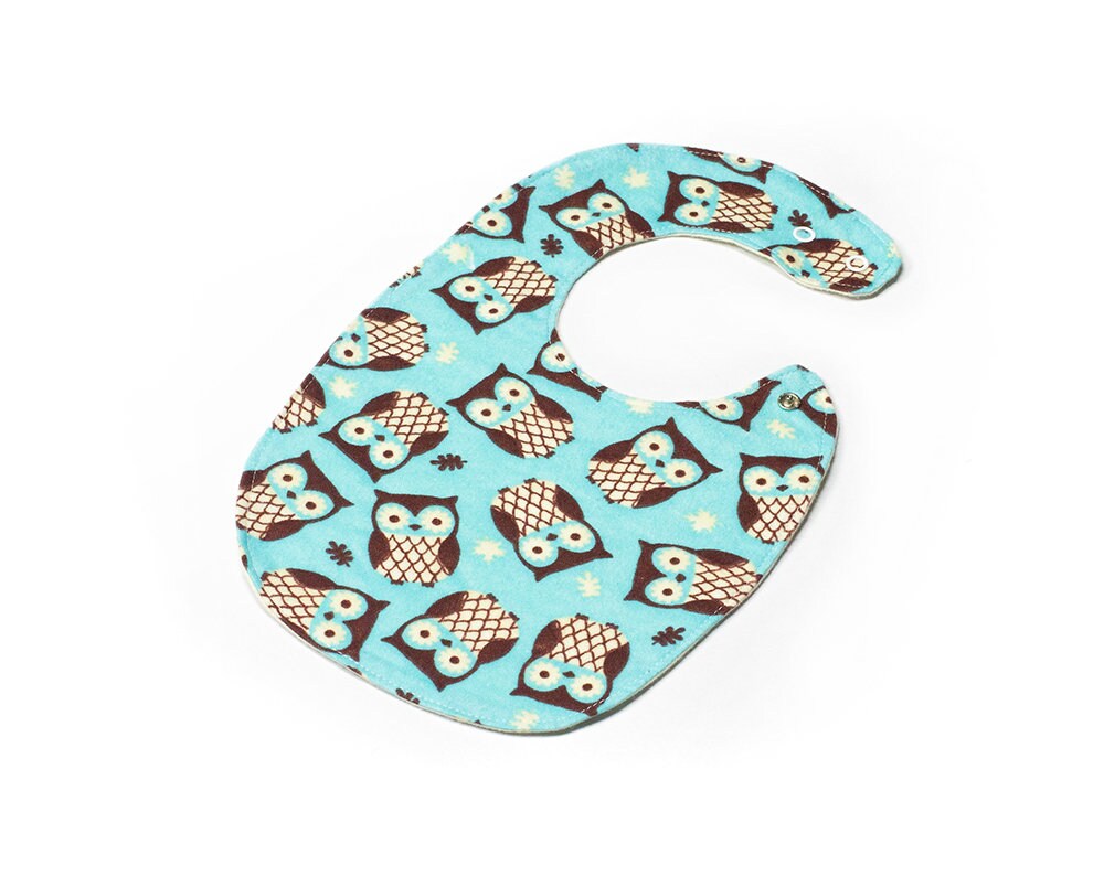 Türkises Flanell Und Braune Eulen Drucke Seitenverschluss Lätzchen - Babypartygeschenk Sabbern Snap Baby Jungen Mädchen Unisex von Etsy - SoftSpotByLian