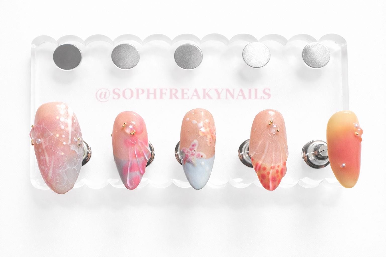Beach Press On Nails, Peach Summer Starfish Design, Handmade Custom Nails von Etsy - SophFreakyNails