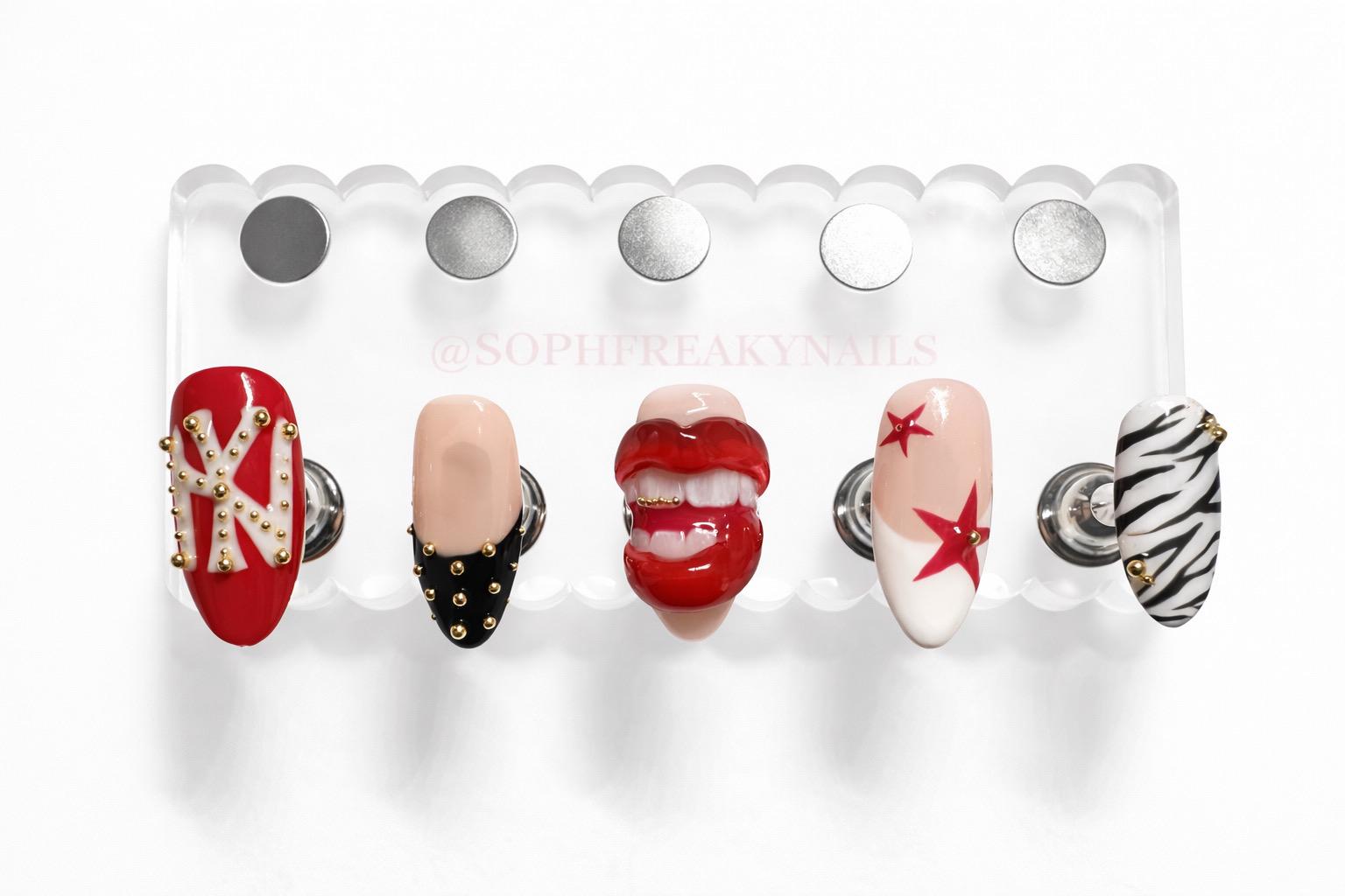Red Lips Press On Nails, Zebra Star Handmade Custom Bold Statement Nails von Etsy - SophFreakyNails