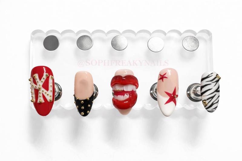 Red Lips Press On Nails, Zebra Star Handmade Custom Bold Statement Nails von Etsy - SophFreakyNails