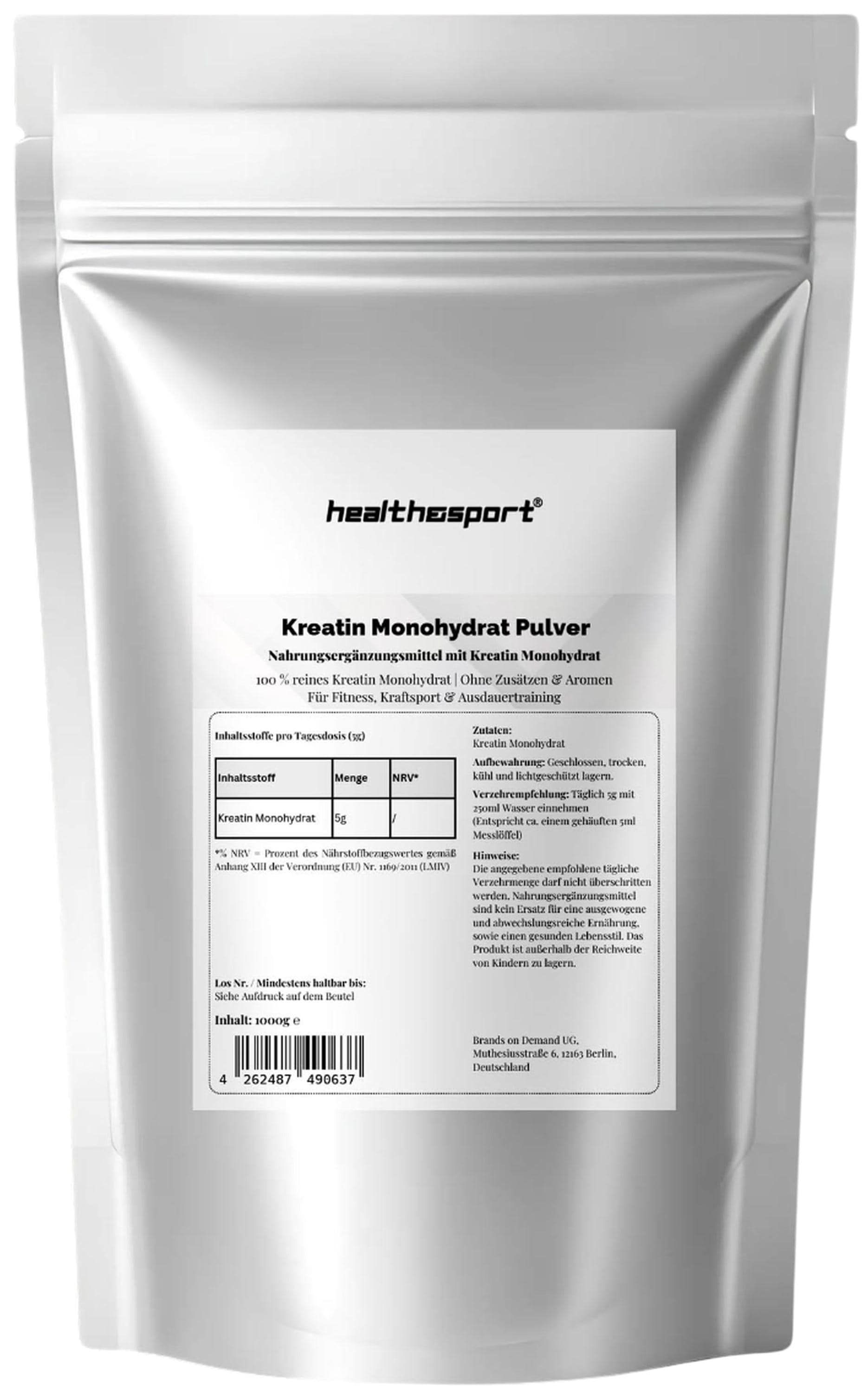 Health & Sport Kreatin Monohydrat Pulver 1000G - Hochreines Für Muskelaufbau, Kraft Und Leistung Beim Training Sportlernahrung von Etsy - Sportlernahrung