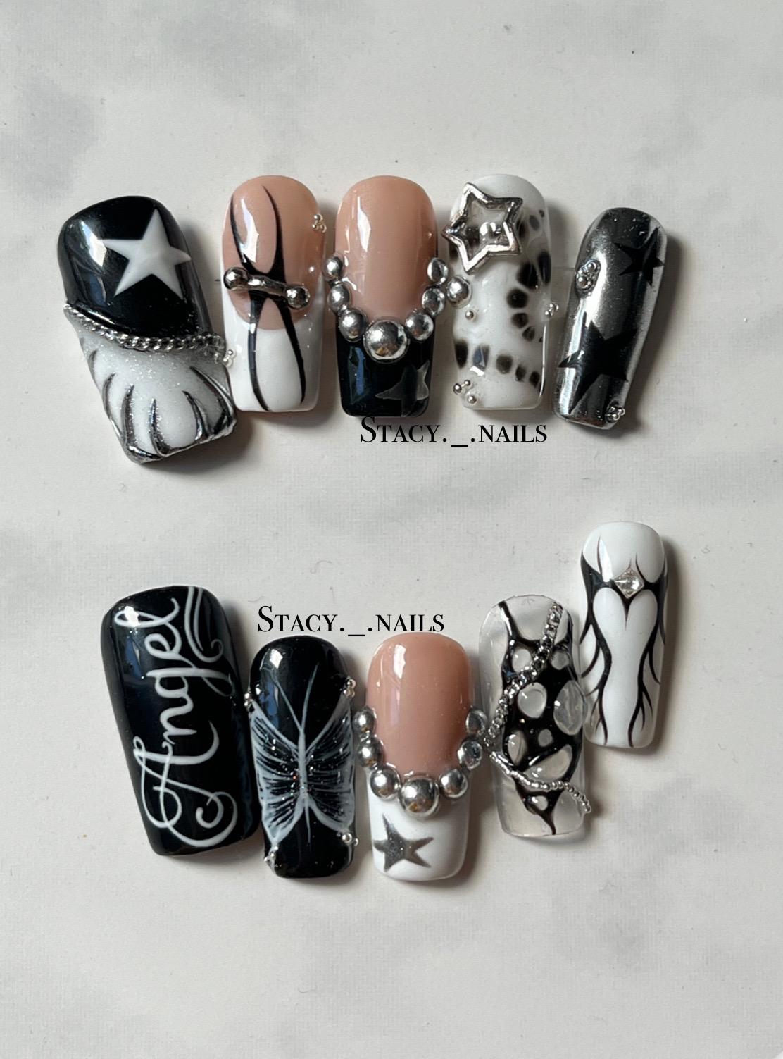 Y2K Nägel/ Schwarze Und Weiße Gothic Grunge 2010Er Jahre Nägel von Etsy - Stacysnails