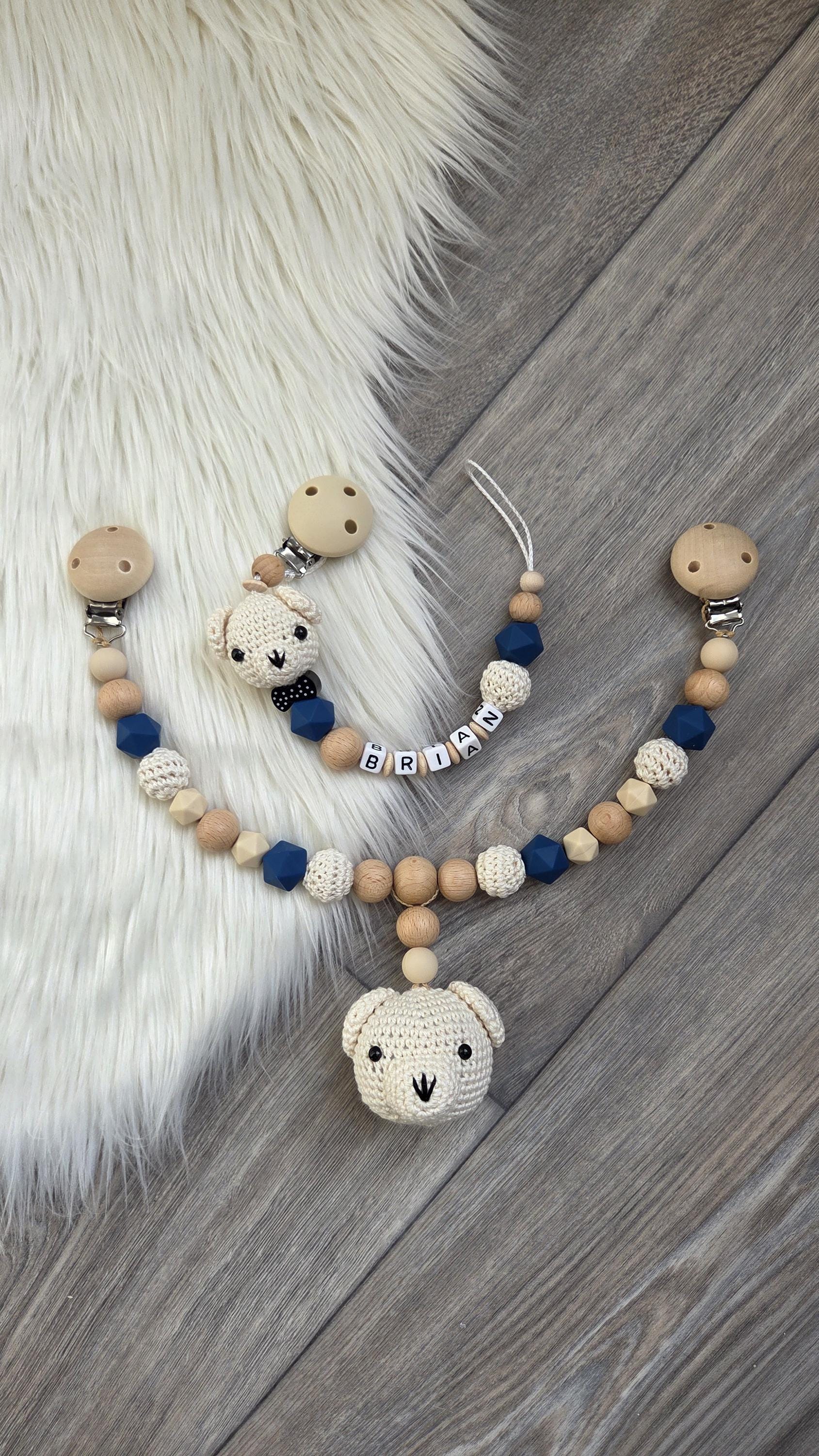Schnullerkette Kinderwagenkette Set Bär Personalisiert Mit Wunschnamen Beige Blau Schnullerkette Kinderwagenkette Set Bär Personalisiert Mit Wunschnamen Beige Blau von Etsy - StaysisShnullerkette