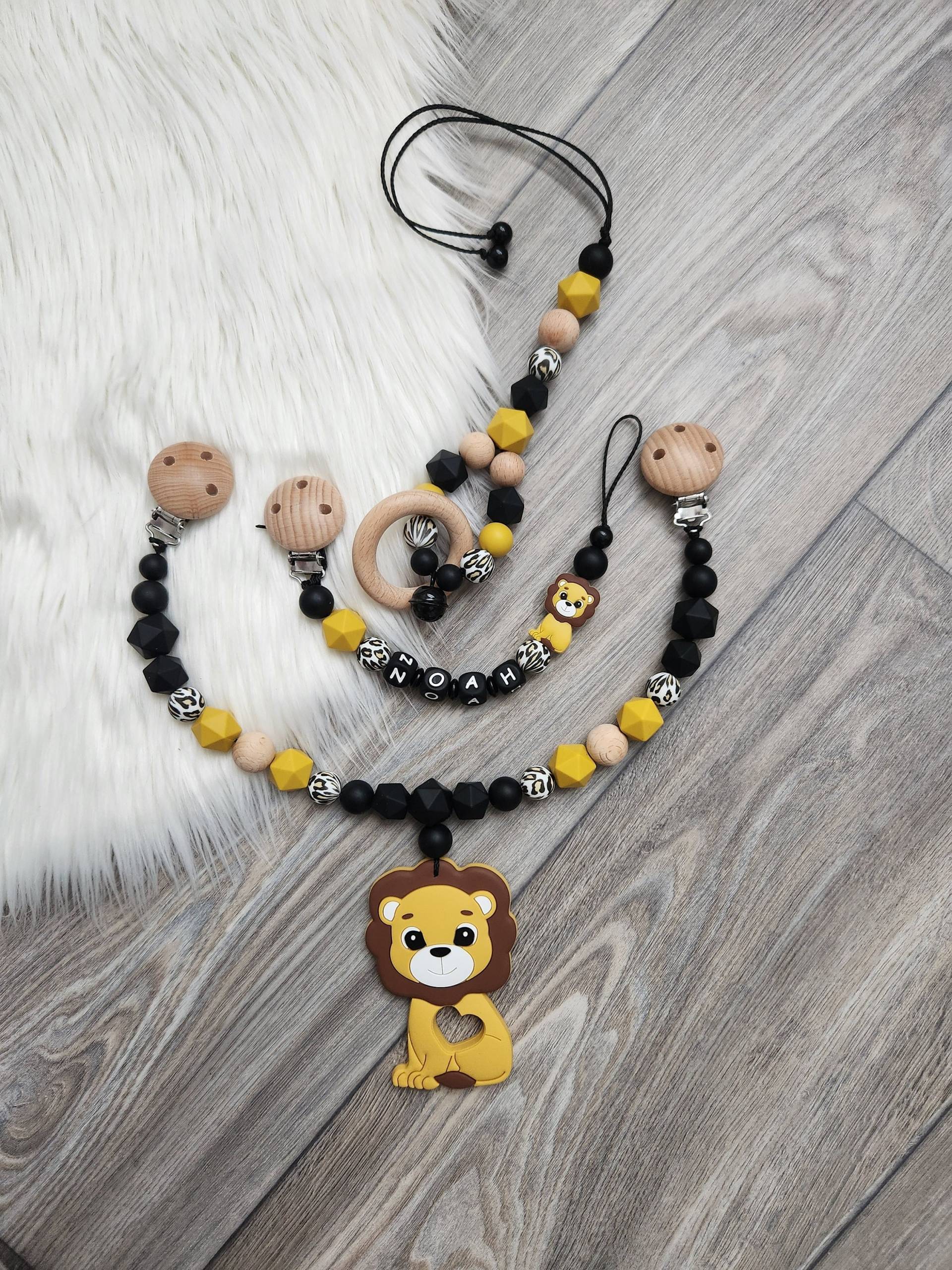 Schnullerkette Kinderwagenkette Set Personalisiert Wunschname Löwe Junge Mädchen Geburt Taufe Babyshower von Etsy - StaysisShnullerkette