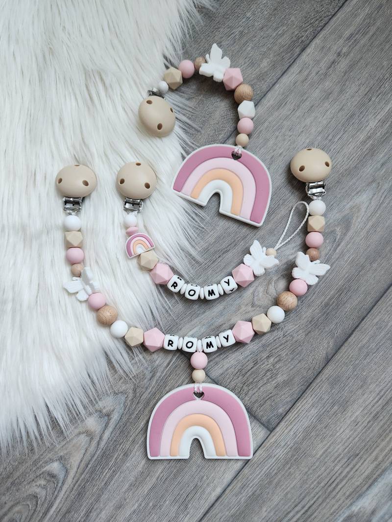 Schnullerkette Mit Wunschnamen Personalisiert Silikon Mädchen Regenbogen von Etsy - StaysisShnullerkette