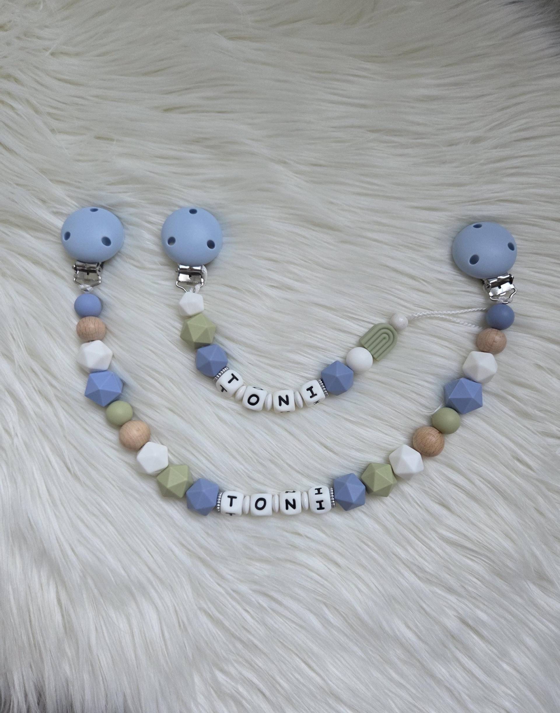 Schnullerkette Mit Wunschnamen Wagenkette Junge Blau Grün von Etsy - StaysisShnullerkette