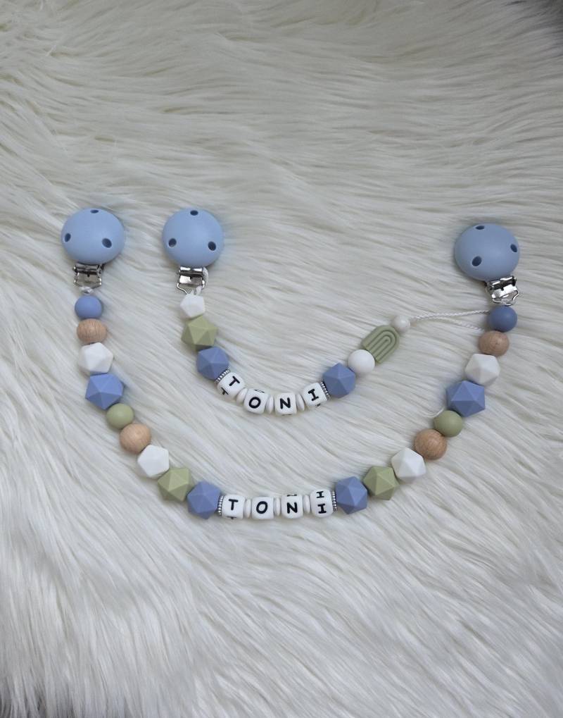 Schnullerkette Mit Wunschnamen Wagenkette Junge Blau Grün von Etsy - StaysisShnullerkette