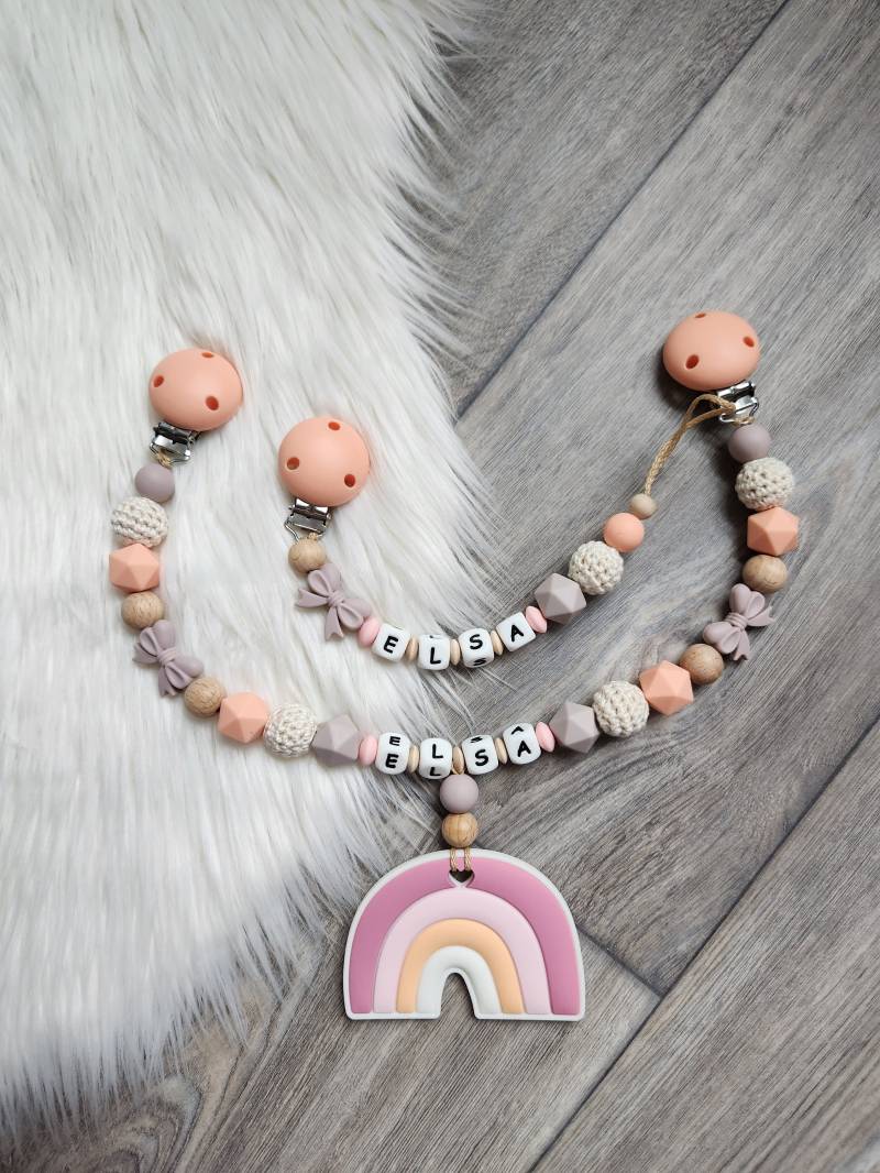 Schnullerkette Personalisierbar Mit Wunschnamen, Silikon, Regenbogen Mädchen von Etsy - StaysisShnullerkette