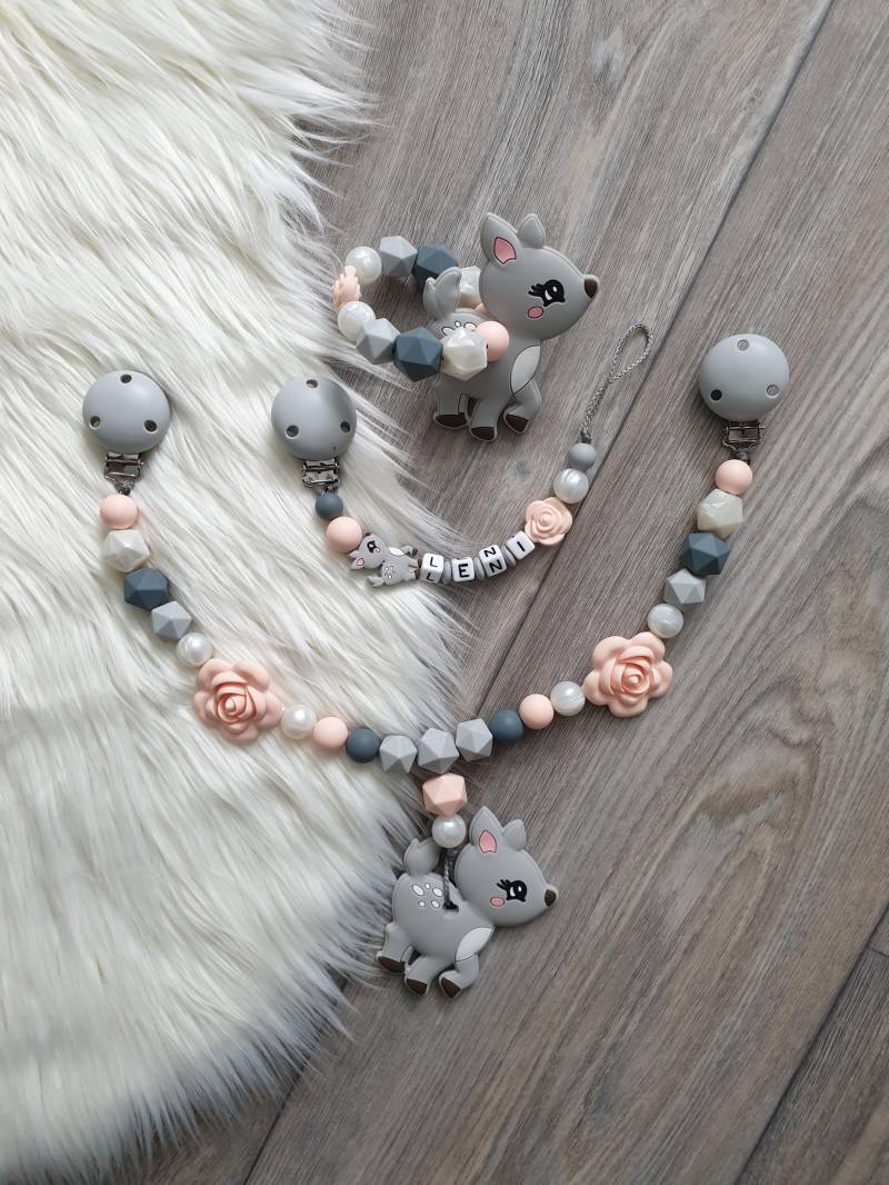 Schnullerkette Personalisierbar Mit Wunschnamen , Silikon, Mädchen, Bambi, Rose von Etsy - StaysisShnullerkette