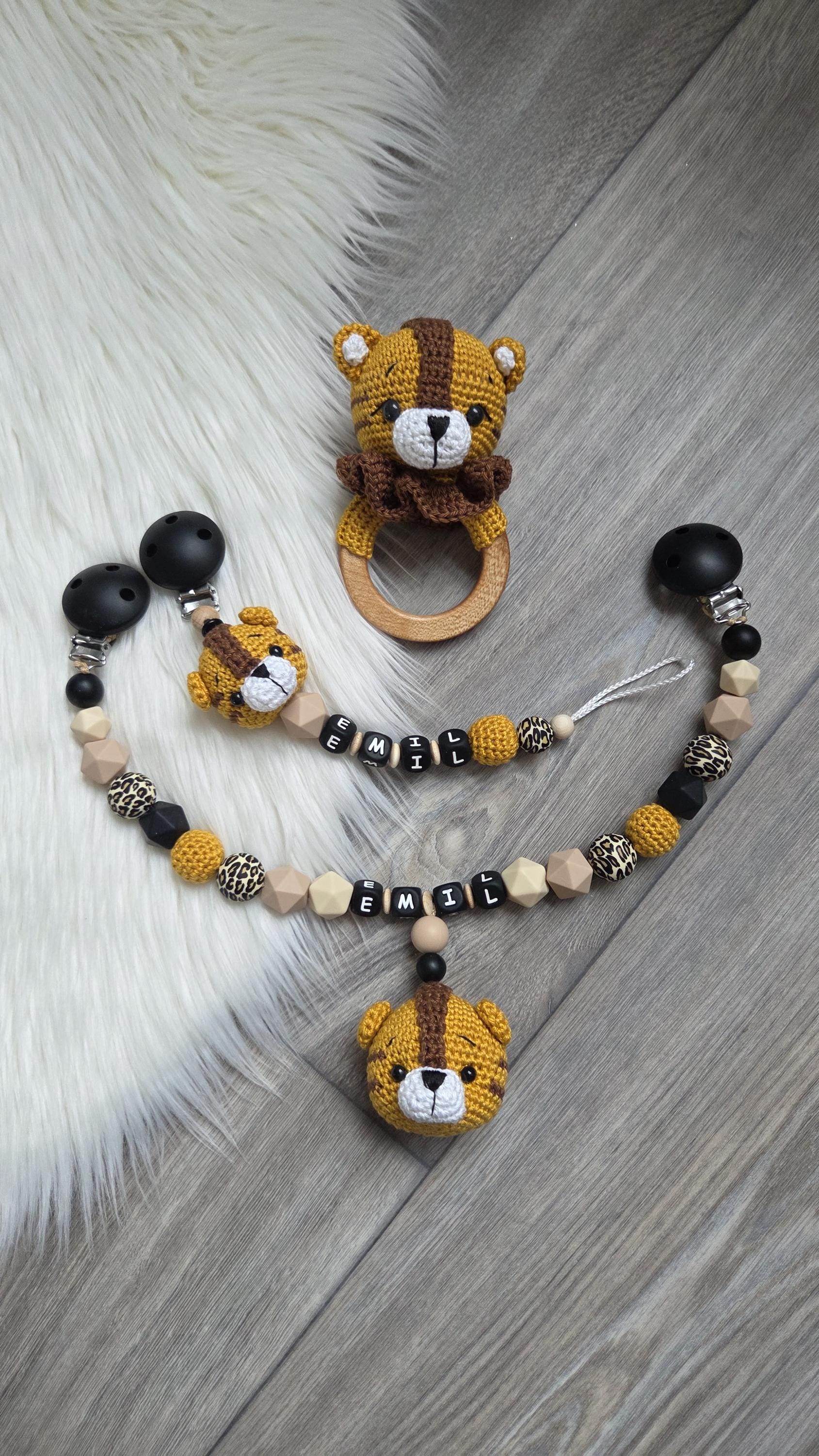 Schnullerkette Tieger Kinderwagenkette Set Personalisiert Wunschname Löwe Junge Mädchen Geburt Taufe Babyshower von Etsy - StaysisShnullerkette