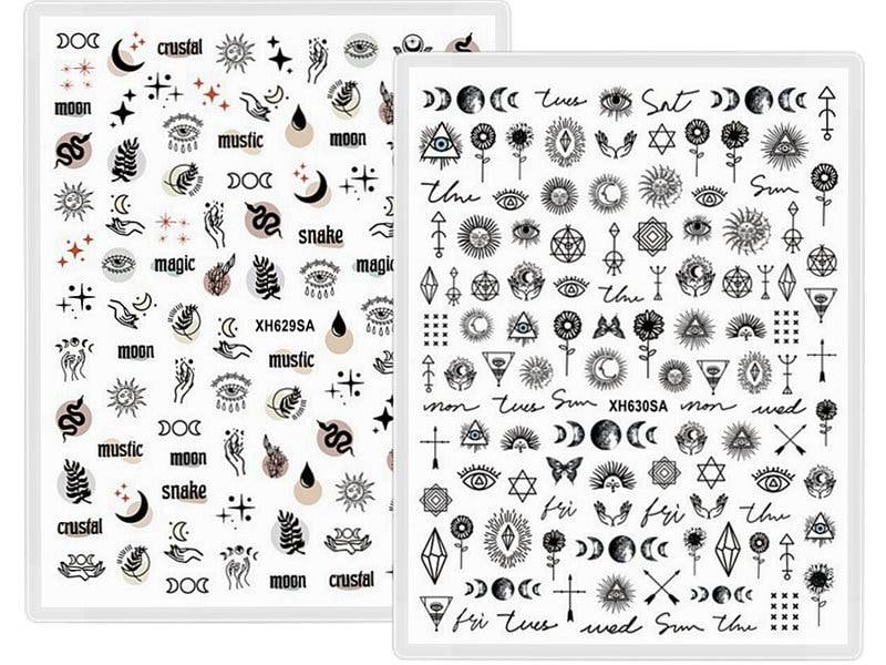 Halbmond Nail Art Aufkleber Abziehbilder Hand Palmistry Augen Sonne Sterne Schlangen Pfeil Selbstklebende Decals Wgsa von Etsy - StickerRay