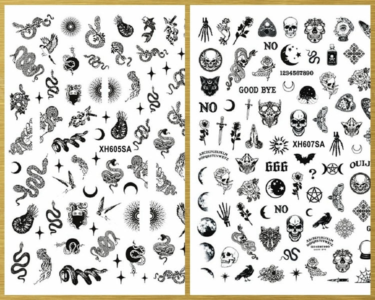 Schlange Nail Sticker Decals Schlangen Schmetterling Adler Schädel Kreuz Tattoo Herzen Mond Stern Gold Selbstklebend Wgsa von Etsy - StickerRay