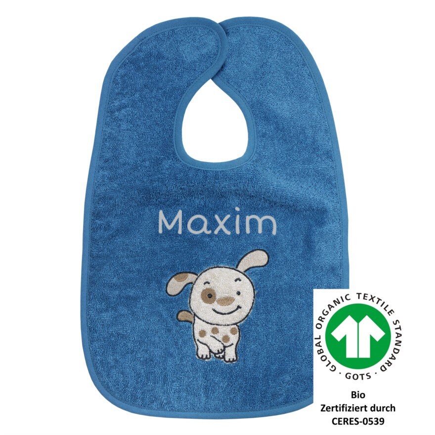 Baby Lätzchen Mit Name Bestickt Klettverschluss | Hund Rauchblau von Etsy - SticklingDE