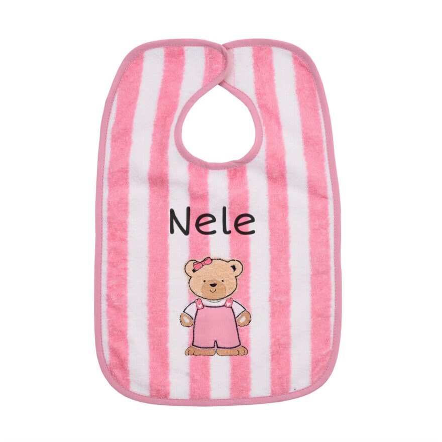 Babylätzchen Mit Klettverschluss Name Bestickt | Teddy Rosa Streifen von Etsy - SticklingDE