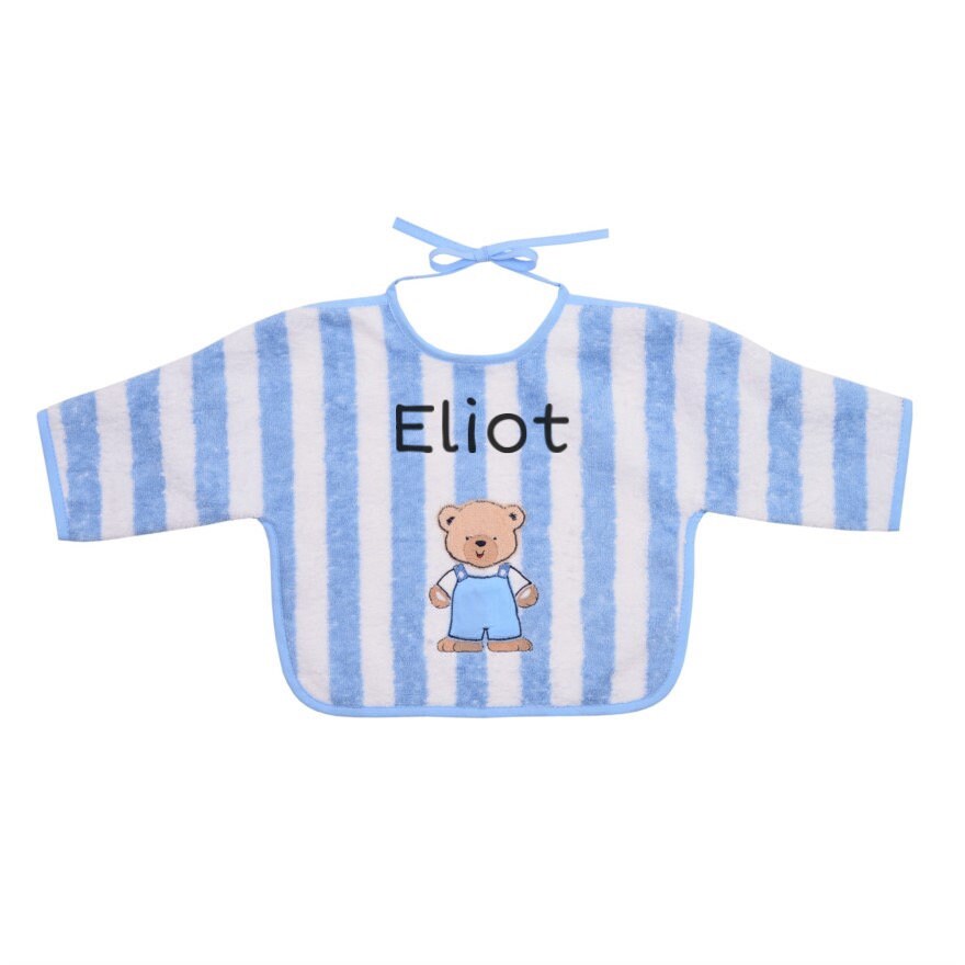 Langarm Lätzchen Baby Bestickt Mit Namen | Hellblau Gestreift von Etsy - SticklingDE