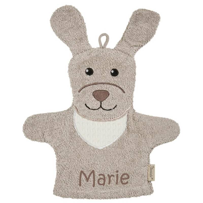 sterntaler Waschhandschuh Mit Namen Bestickt | Hund Lucky Sand von Etsy - SticklingDE
