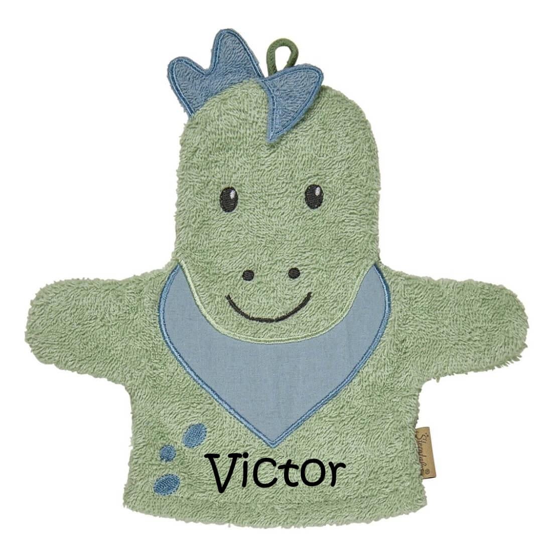 sterntaler Waschlappen Mit Namen Bestickt | Dino Rexi Eisgrün von Etsy - SticklingDE