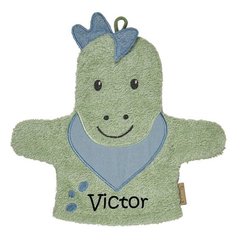 sterntaler Waschlappen Mit Namen Bestickt | Dino Rexi Eisgrün von Etsy - SticklingDE