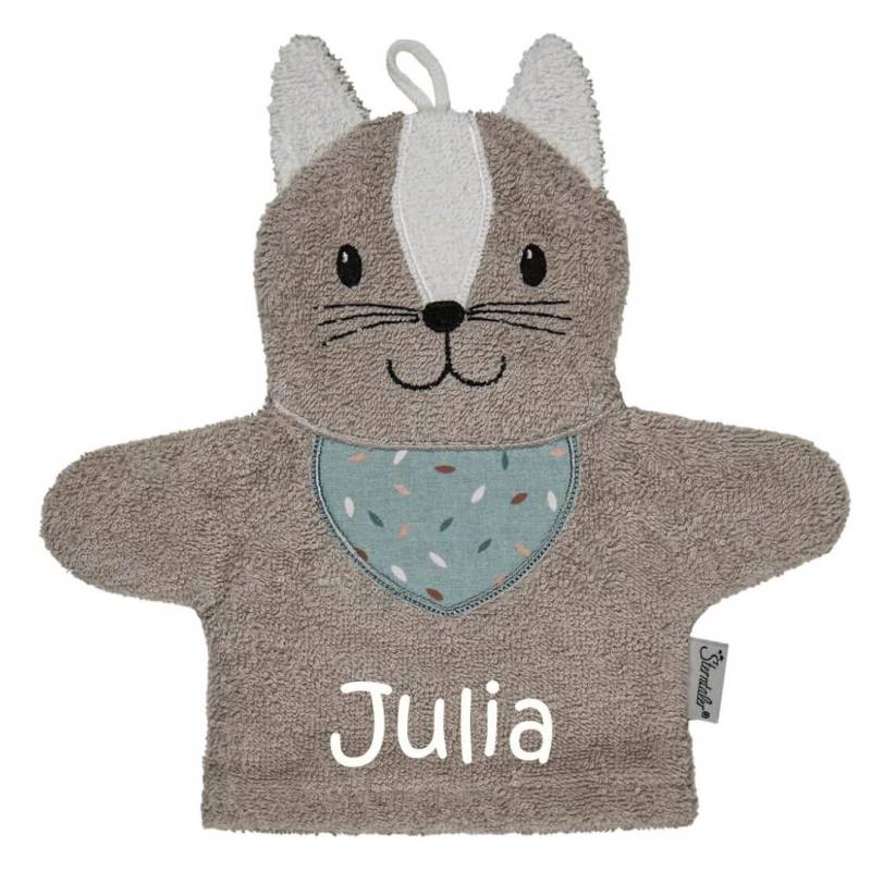 sterntaler Waschlappen Mit Namen Personalisiert | Katze Lilly Grau von Etsy - SticklingDE
