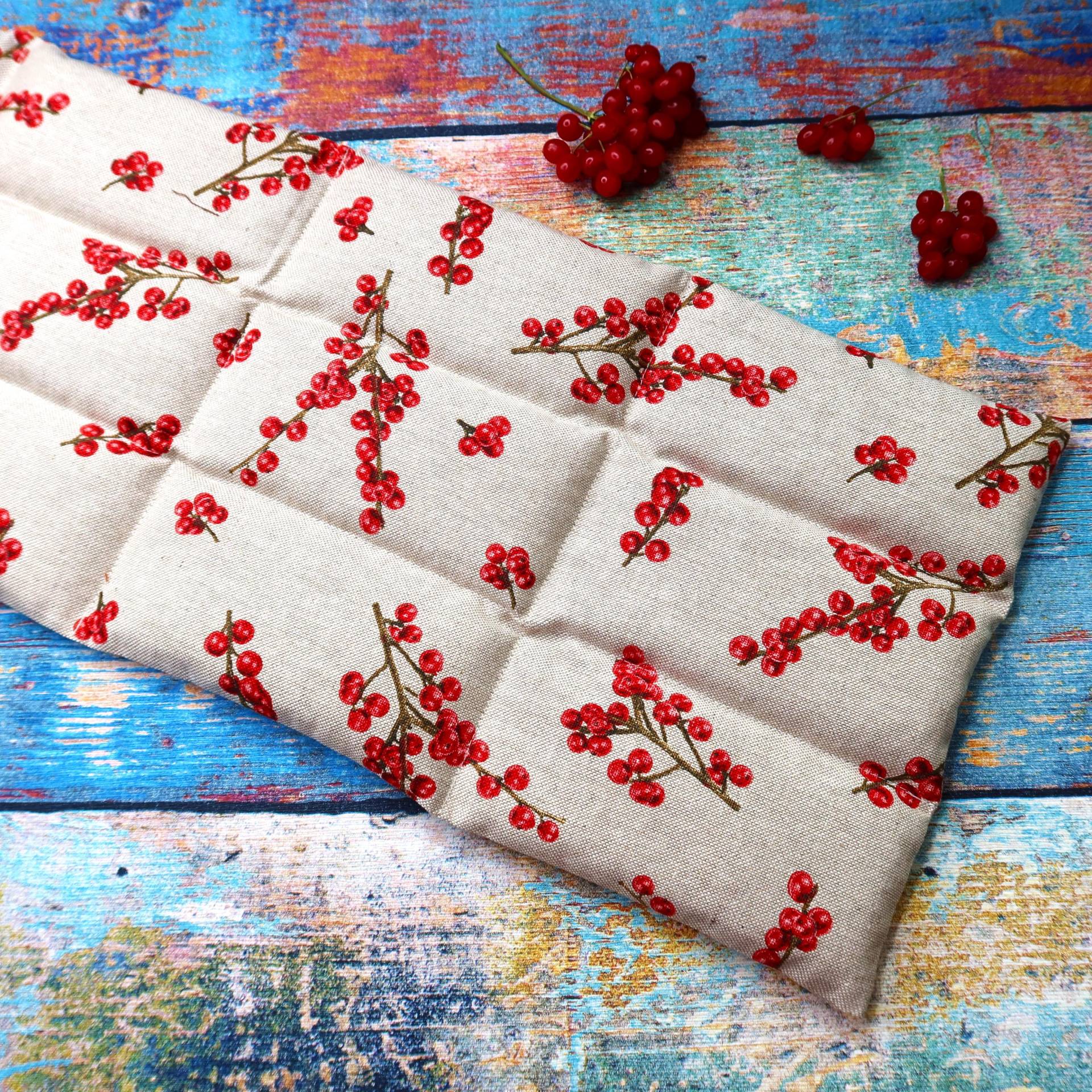 xxl Körnerkissen, 1300G, Extra Lang, Ca.59, 5x22cm Groß, 12-Kammer, Dinkel, Wärmekissen, Rücken Körnerkissen, Rote Beeren, Dinkelkissen von Etsy - StoffherzleShop