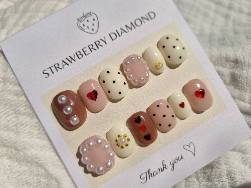 かわいい和ネイル、ハートパートパー Das von Etsy - Strawberrydiamond