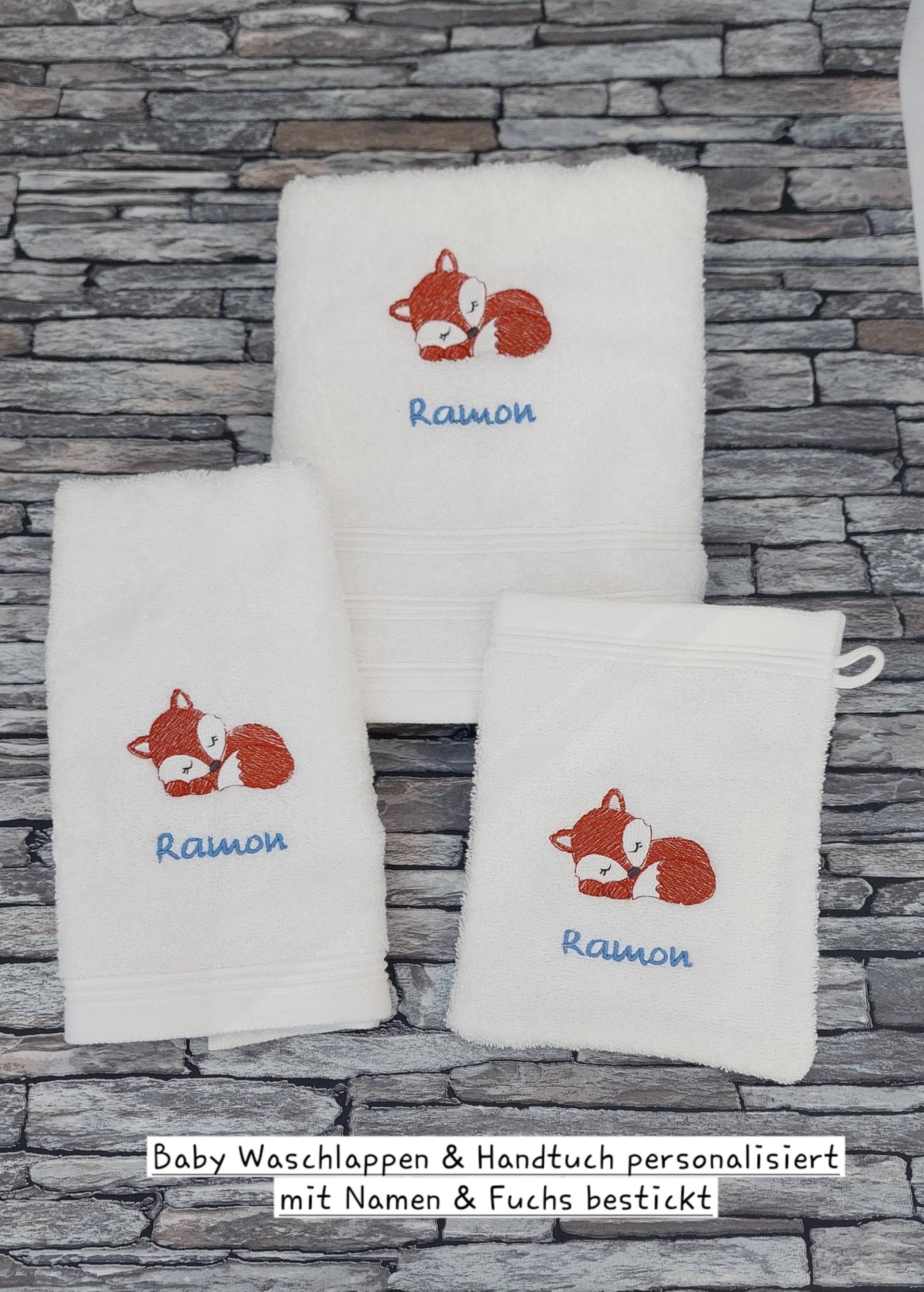 Baby Waschlappen & Handtuch Mit Namen Bestickt Fuchs Und - Personalisiert Kinder Taufgeschenk Geburt von Etsy - StrickStoffMariAnco
