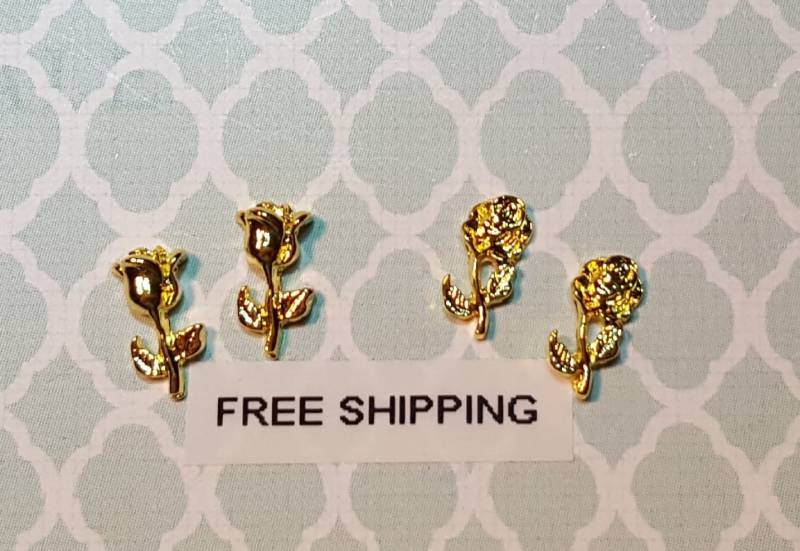 2 Stück Gold Langer Stiel Offen Oder Knospe Rose Legierungs-Charme-Nagel-Kunst Handwerk Kostenloser Versand von Etsy - SunSationalNailArt