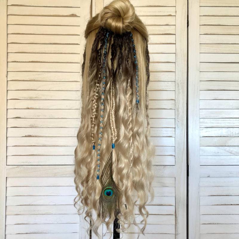 Boho Beachwaves Dreadfall Set Ombré Dunkelbraun/Blond 55 cm Lang von Etsy - SunnyDreadlocks