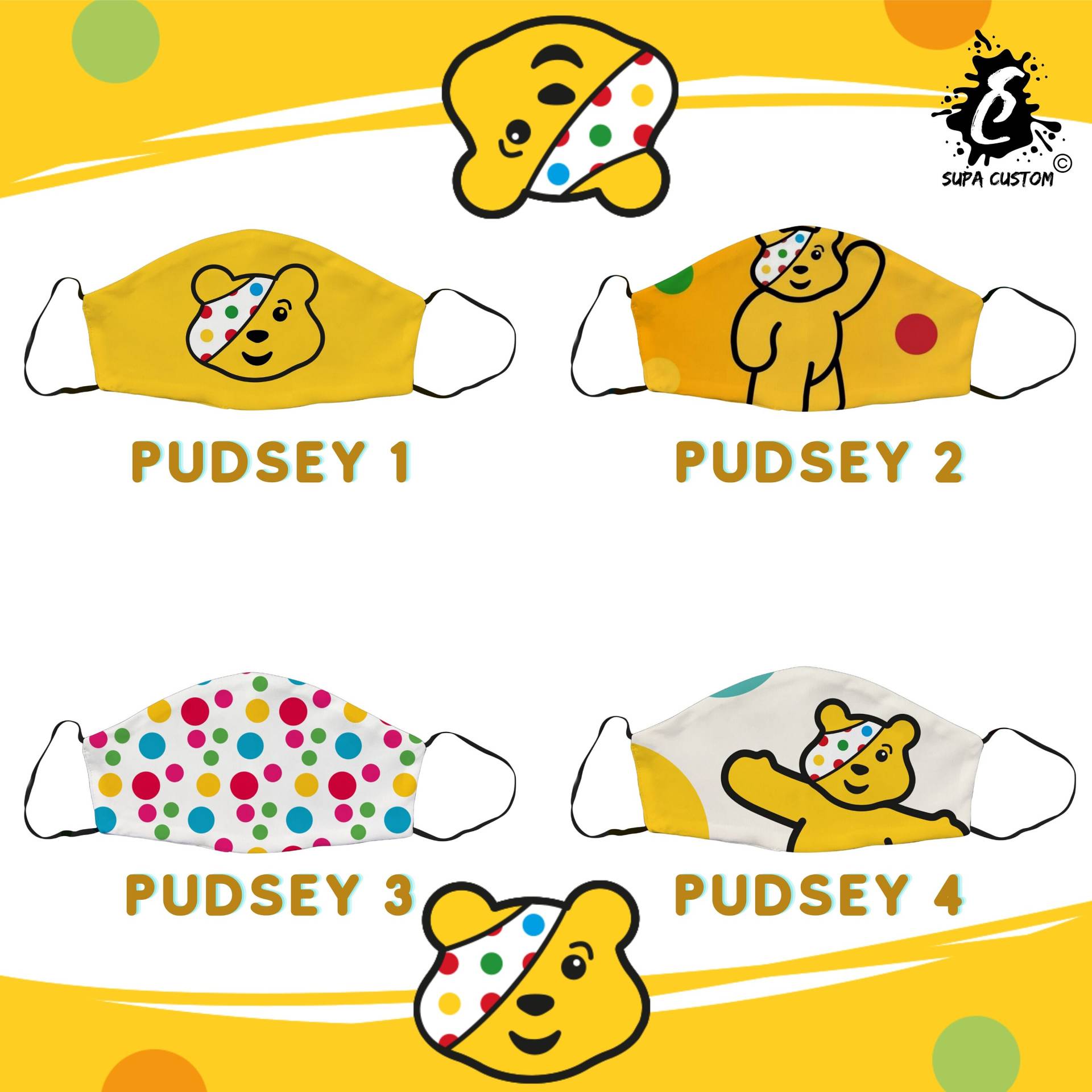 Pudsey Maske, Kinder in Not Gesichtsmaske, Baumwolle Charity Verstellbare Gesichtsbedeckung Mit Filtertasche, Erwachsene Gesichtsmaske Geschenk Uk Pudsey Maske, Kinder in Not Gesichtsmaske, Baumwolle Charity Verstellbare Gesichtsbedeckung Mit Filtertasche, Erwachsene Gesichtsmaske Geschenk Uk von Etsy - SupaCustom