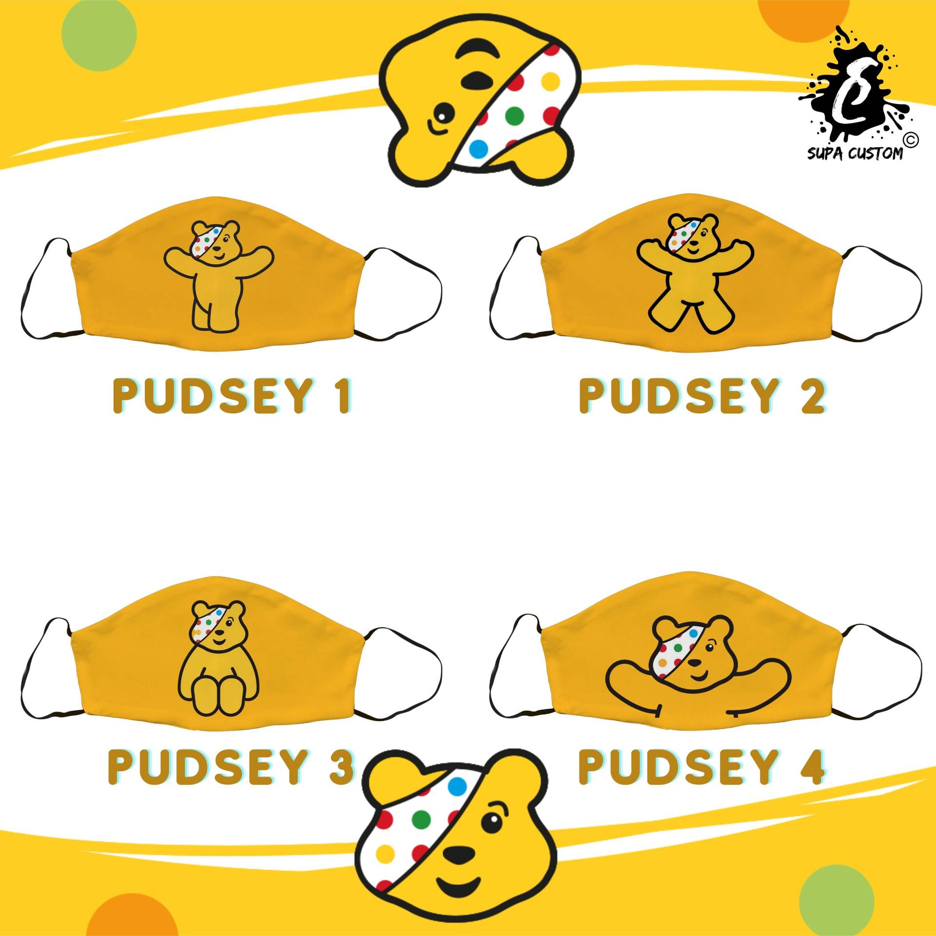 Pudsey Maske, Kinder in Not Gesichtsmaske, Baumwolle Charity Verstellbare Gesichtsbedeckung Mit Filtertasche, Erwachsene Gesichtsmaske Geschenk Uk Pudsey Maske, Kinder in Not Gesichtsmaske, Baumwolle Charity Verstellbare Gesichtsbedeckung Mit Filtertasche, Erwachsene Gesichtsmaske Geschenk Uk von Etsy - SupaCustom