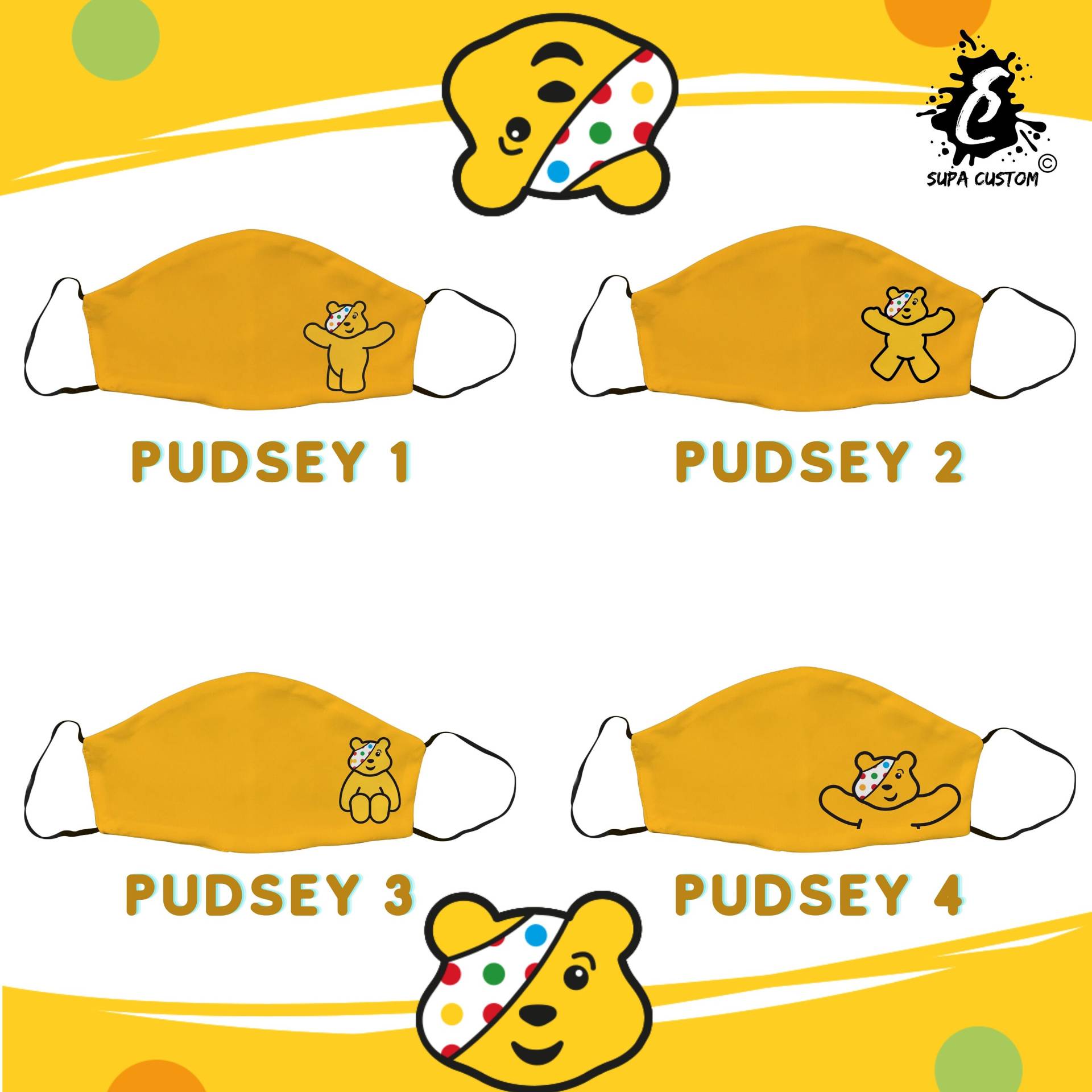 Pudsey Maske, Kinder in Not Gesichtsmaske, Baumwolle Charity Verstellbare Gesichtsbedeckung Mit Filtertasche, Erwachsene Gesichtsmaske Geschenk Uk Pudsey Maske, Kinder in Not Gesichtsmaske, Baumwolle Charity Verstellbare Gesichtsbedeckung Mit Filtertasche, Erwachsene Gesichtsmaske Geschenk Uk von Etsy - SupaCustom