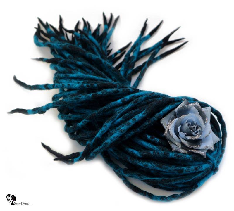 Blau & Schwarze Wolle Dreadlocks Handgefertigte Doppelende Dreads von Etsy - SuperDreadsArt