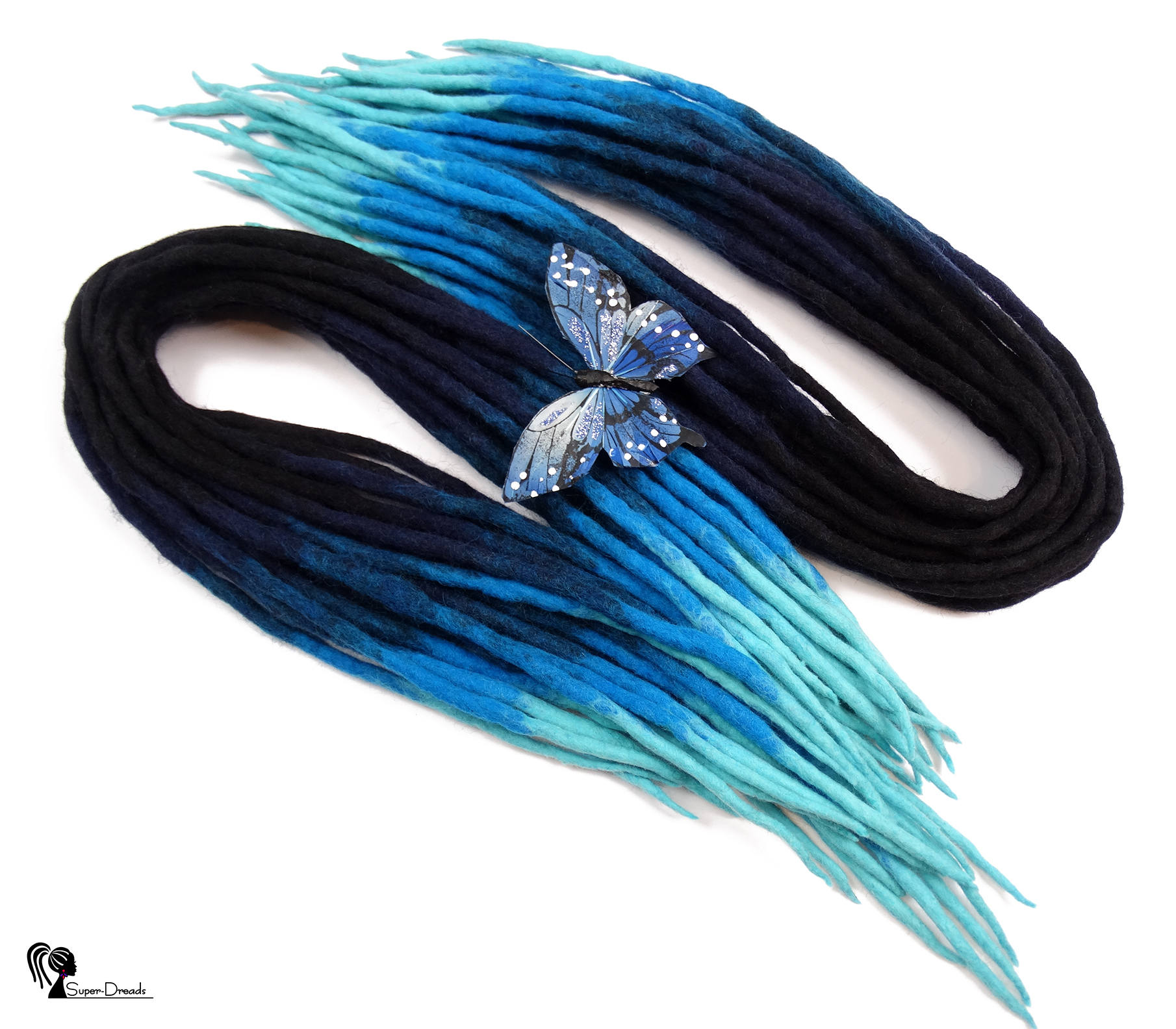 Blaue Wolle Dreadlocks, Schwarze Dreads Verlängerungen, Doppelendig, Blauer Wassermann von Etsy - SuperDreadsArt