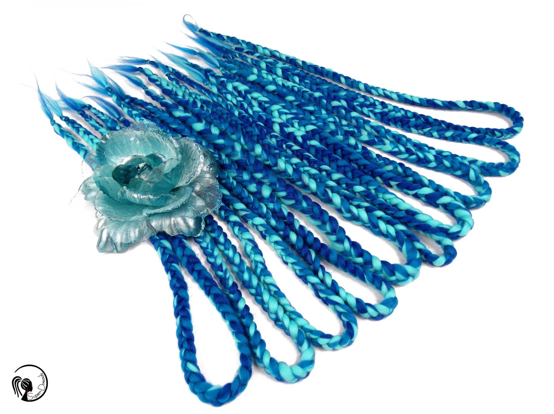 Blaue Wolle Zöpfe, Türkise Dreadlocks, Dreadlocks Erweiterungen, Doppelendig, Blaue Fantasie von Etsy - SuperDreadsArt