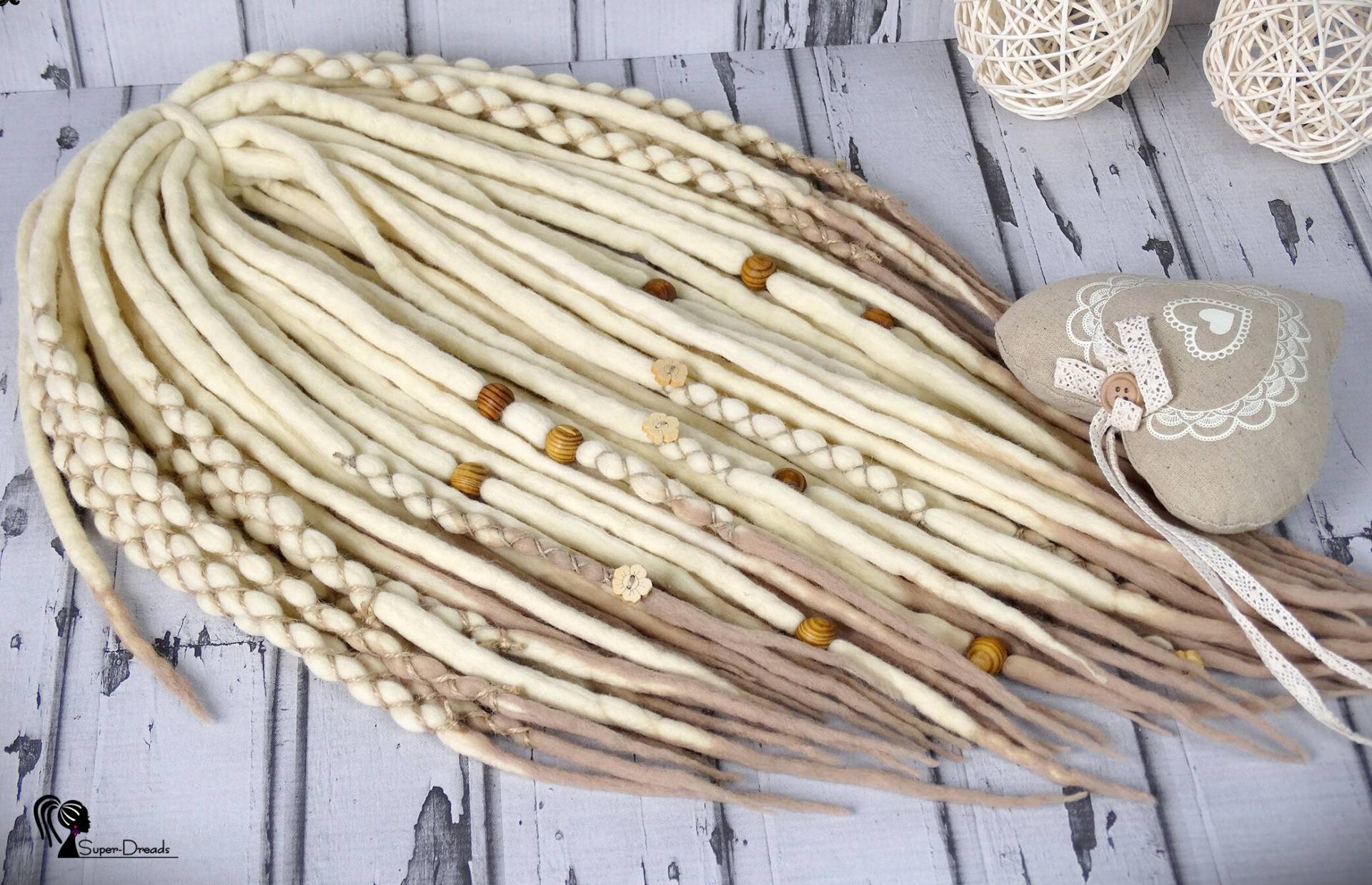 Blond Beige Ombre Wolle Dreadlocks Mit Perlen - Double Ended Full Set von Etsy - SuperDreadsArt