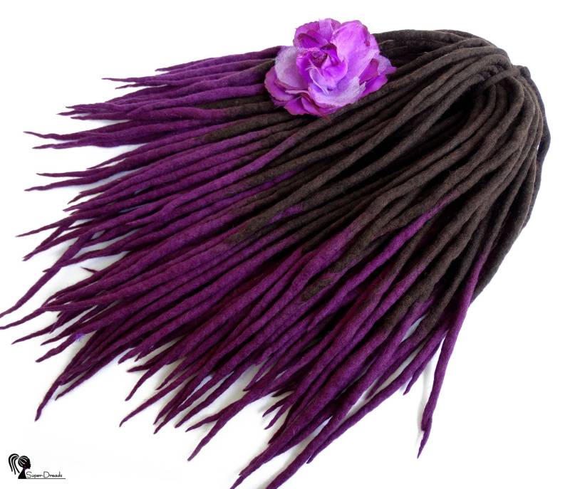 Braun Lila Ombre Wolle Dreadlocks Doppelseitige Violette Traumverlängerungen von Etsy - SuperDreadsArt