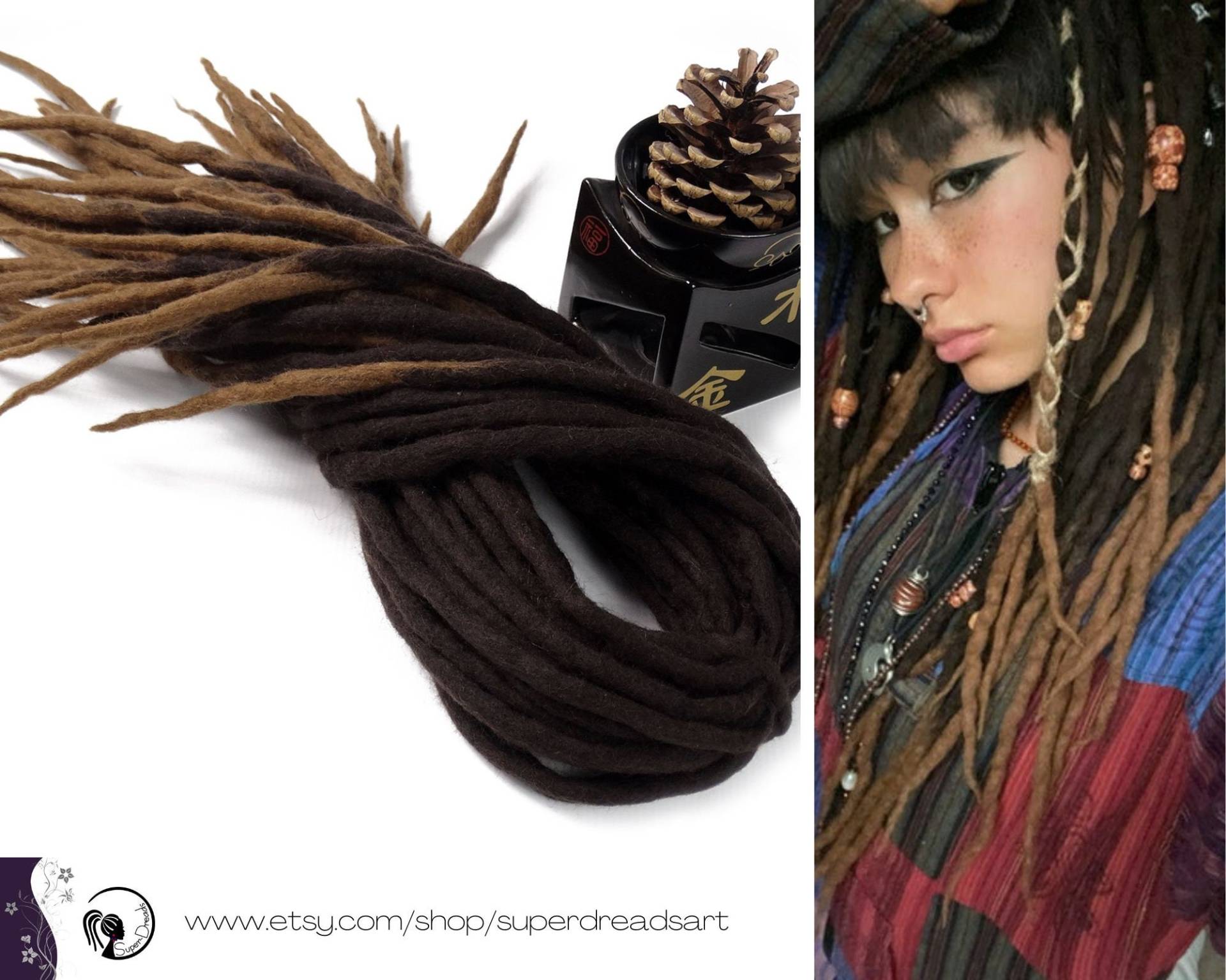 Braune Ombre Wolle Dreadlocks Erweiterungen Doppelendige Merino Dreads von Etsy - SuperDreadsArt