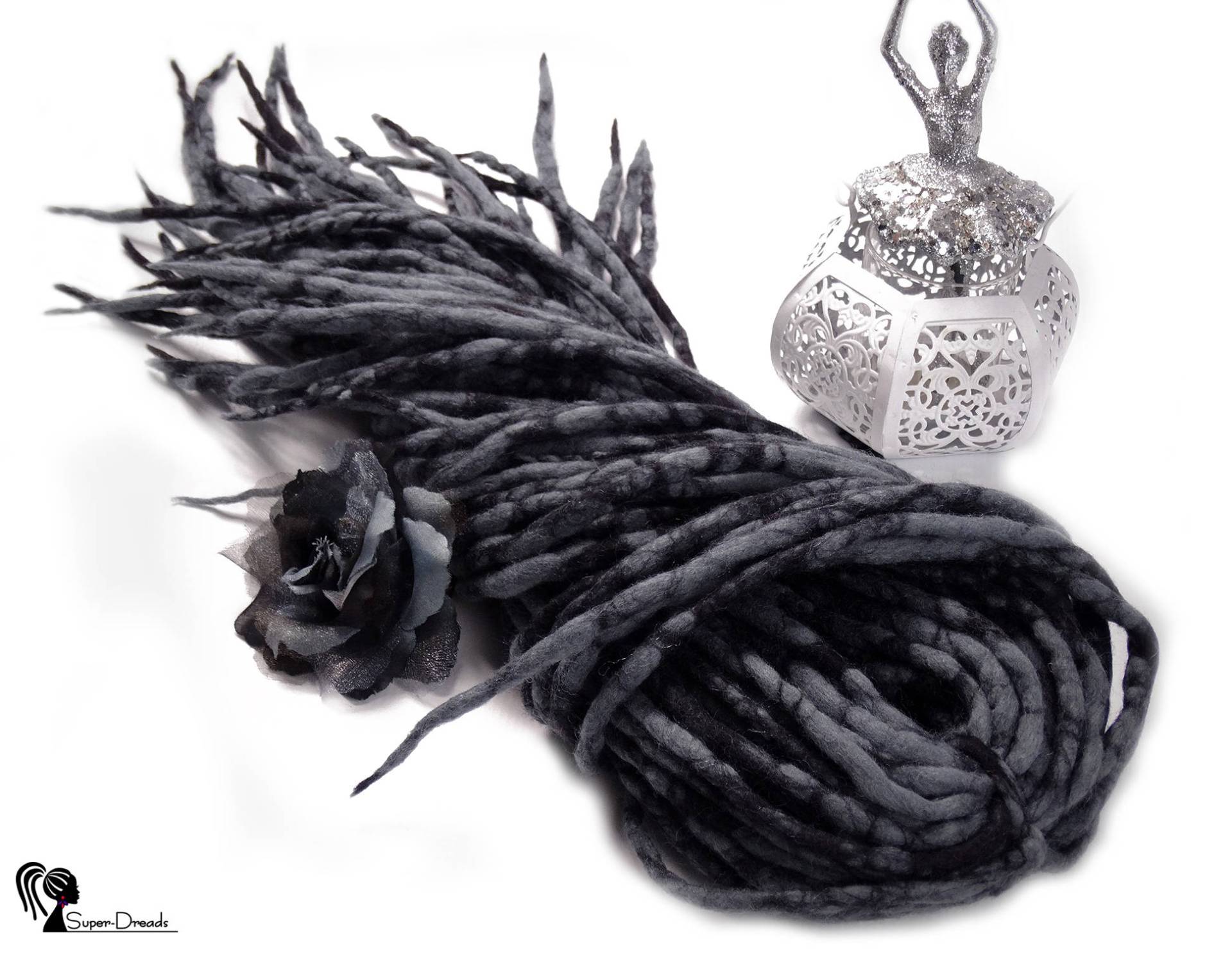 Grau Und Schwarze Mischung Merino Wolle Dreadlocks, Doppelseitige Dread-Exehnungen Grau Und Schwarze Mischung Merino Wolle Dreadlocks, Doppelseitige Dread-Exehnungen von Etsy - SuperDreadsArt