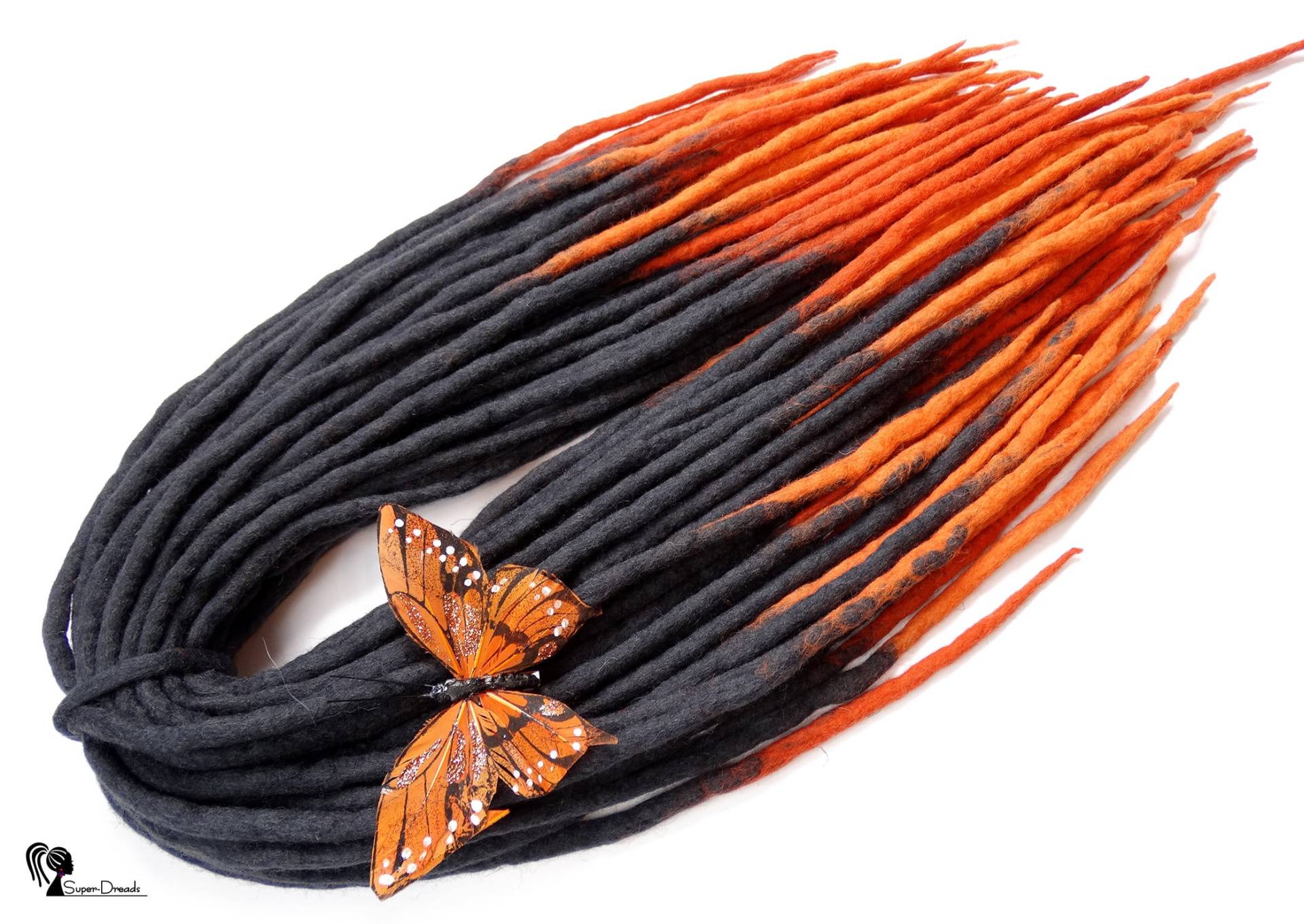 Graue Wolle Dreadlocks, Orange Ombre Dreads, Dreadlock Erweiterungen, Doppelendig, Marakesh Sunset von Etsy - SuperDreadsArt