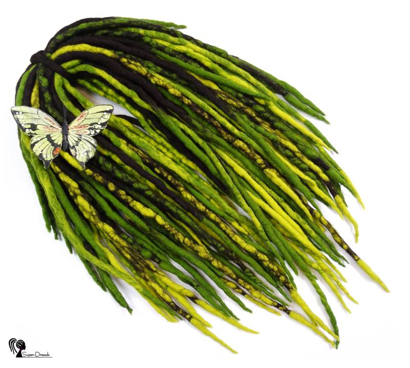 Grüne Ombre Wolle Dreadlocks Erweiterungen Dunkelbraun, Doppelendig von Etsy - SuperDreadsArt