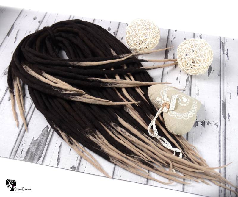 Merino Wolle Dreadlocks Braun Blond Beige Doppelendige Dreads von Etsy - SuperDreadsArt