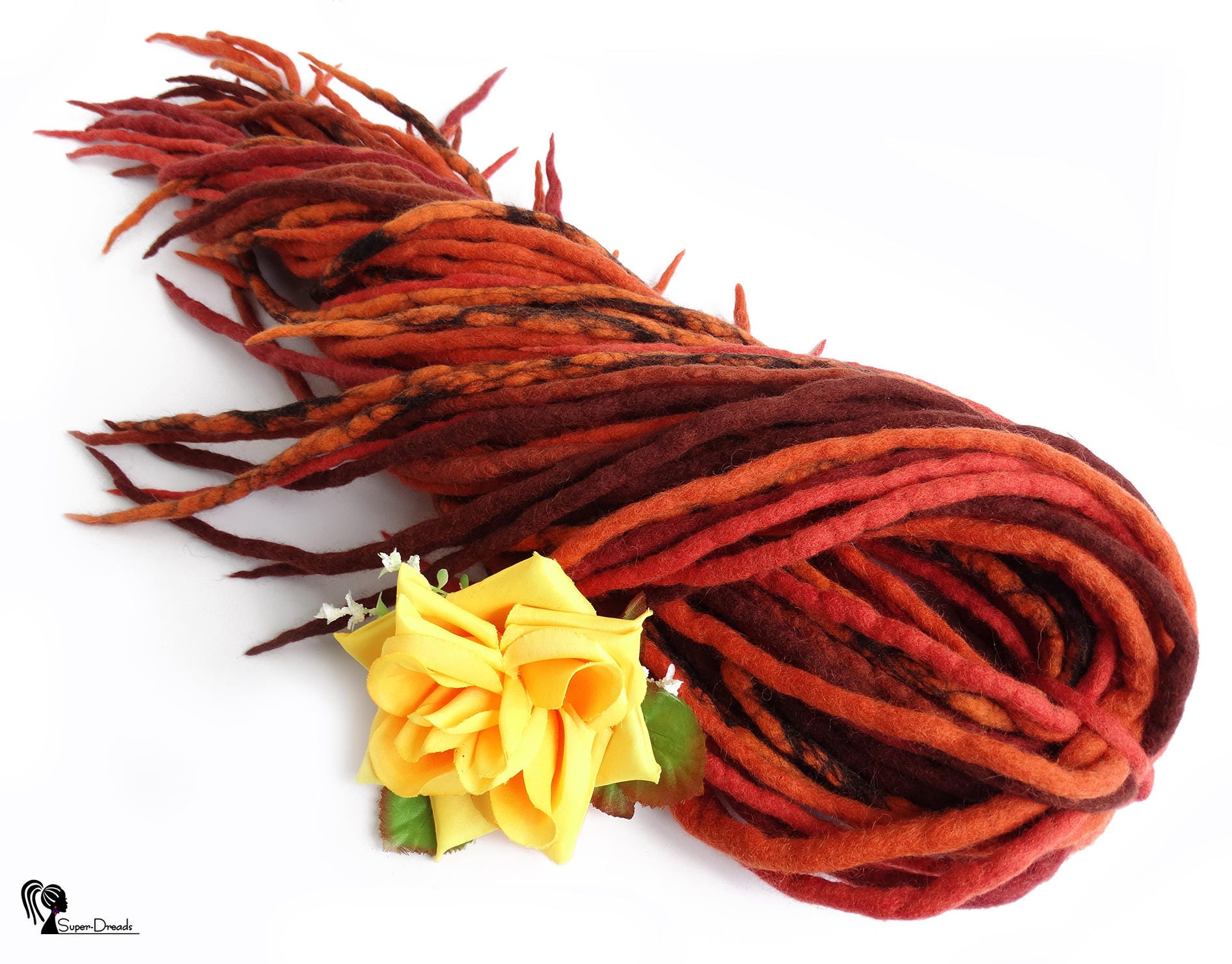 Orange Wolle Dreadlocks Fleißiger Flamenco, Boho Hippie Dreads, Doppelendig von Etsy - SuperDreadsArt