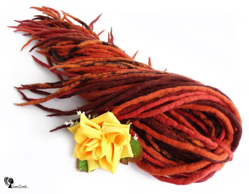 Orange Wolle Dreadlocks Fleißiger Flamenco, Boho Hippie Dreads, Doppelendig von Etsy - SuperDreadsArt